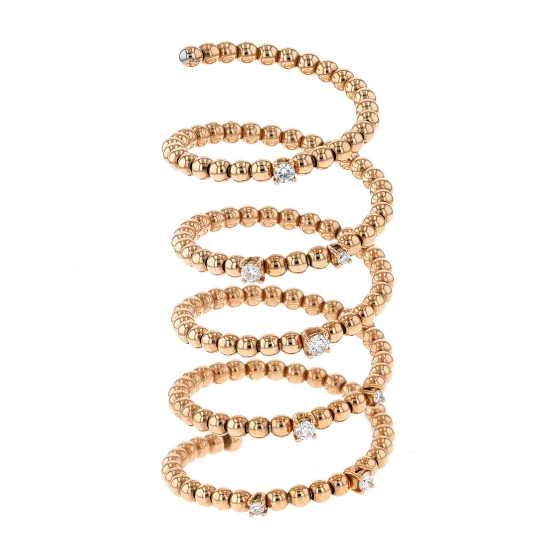 Elegant 18k Gold Diamond Spiral Ring: Title/Medium: Elegant 18k Gold Diamond Spiral Ring Origin/Year: Modern Dimensions: Width: 3.8 cm Condition: Excellent Provenance: Private Collection Additional Info: Resizing: Impossible