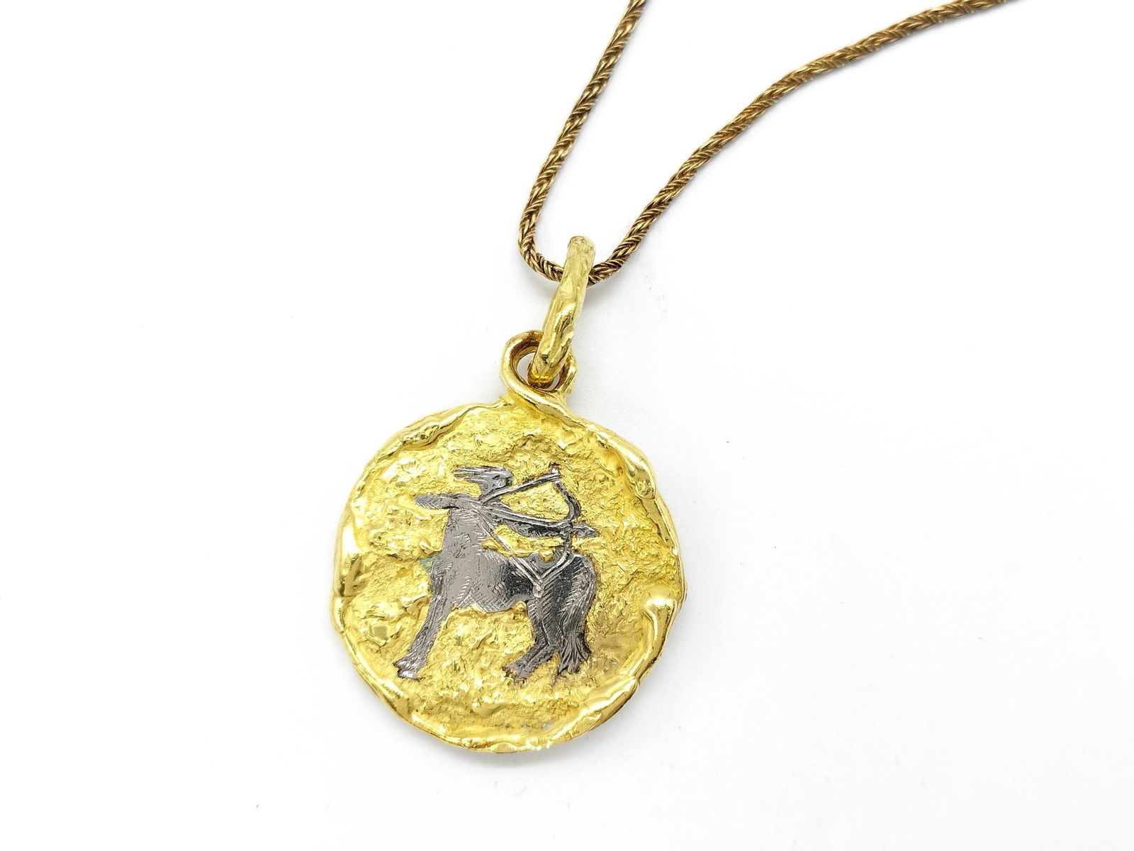 Chaumet Zodiac Sagittarius Coin 18K Yellow & White Gold Pendant Necklace (1 of 6)