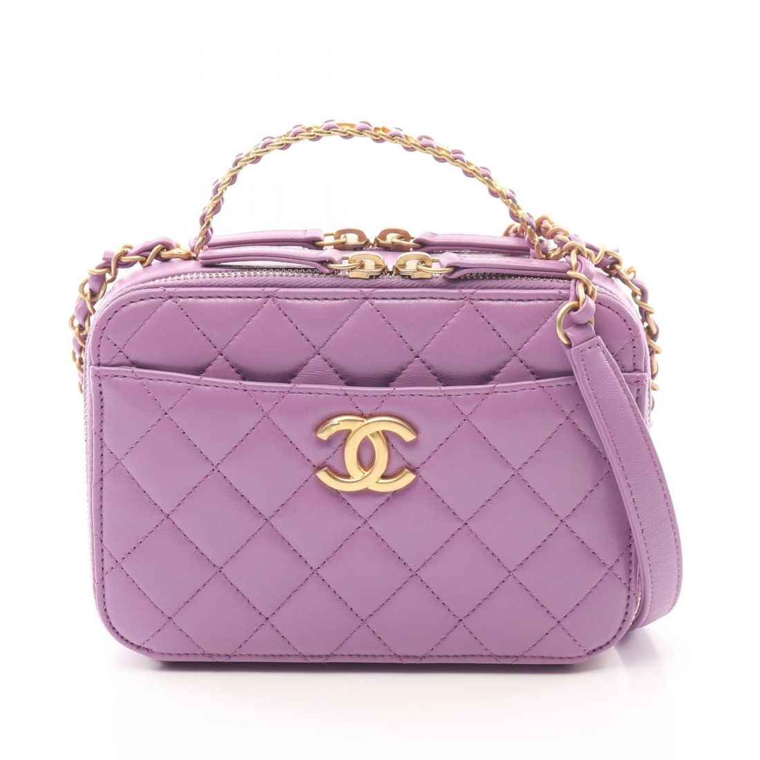 Chanel Purple Lambskin Matelasse Handbag AS3222: Title/Medium: CHANEL Purple Matelasse Handbag (Lambskin) Origin/Year: CHANEL Dimensions: 18.5cm x 13.5cm x 7cm (W:7.3 inch x H:5.3 inch x D:2.8 inch) Handle Drop: 16.5cm (6.5 inch) - adjustable up to