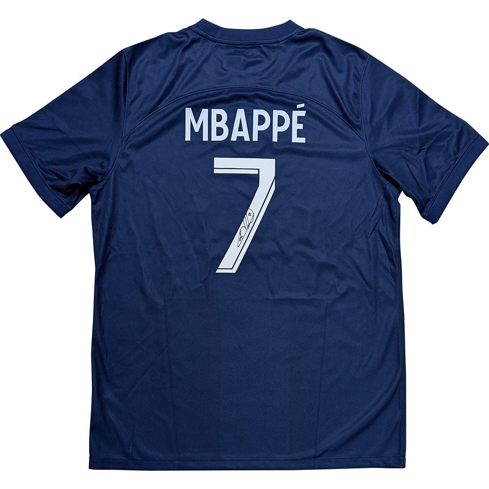 Kylian Mbappe Autographed 2022-23 Paris Saint-Germain Replica Home Jersey: Title/Medium: Kylian Mbappe Autographed 2022-23 Paris Saint-Germain Replica Home Jersey Get your very own official 2022-23 Paris Saint-Germain replica home jersey autographed by soccer superstar Kylia
