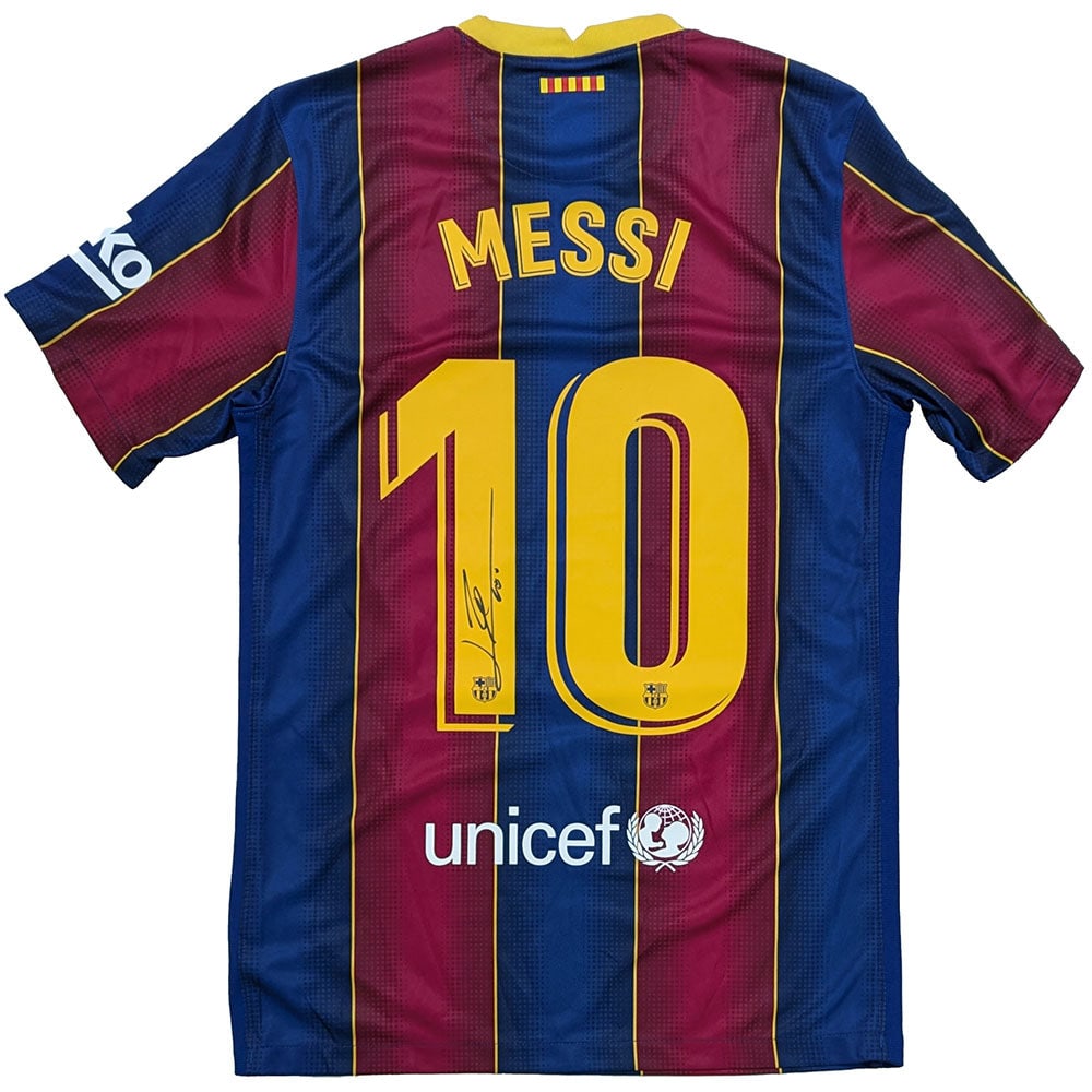 Lionel Messi Autographed 2020-21 FC Barcelona Replica Home Jersey: Title/Medium: Lionel Messi Autographed 2020-21 FC Barcelona Replica Home Jersey Get your very own official 2020-21 FC Barcelona replica home jersey that has been autographed by soccer superstar - Lion