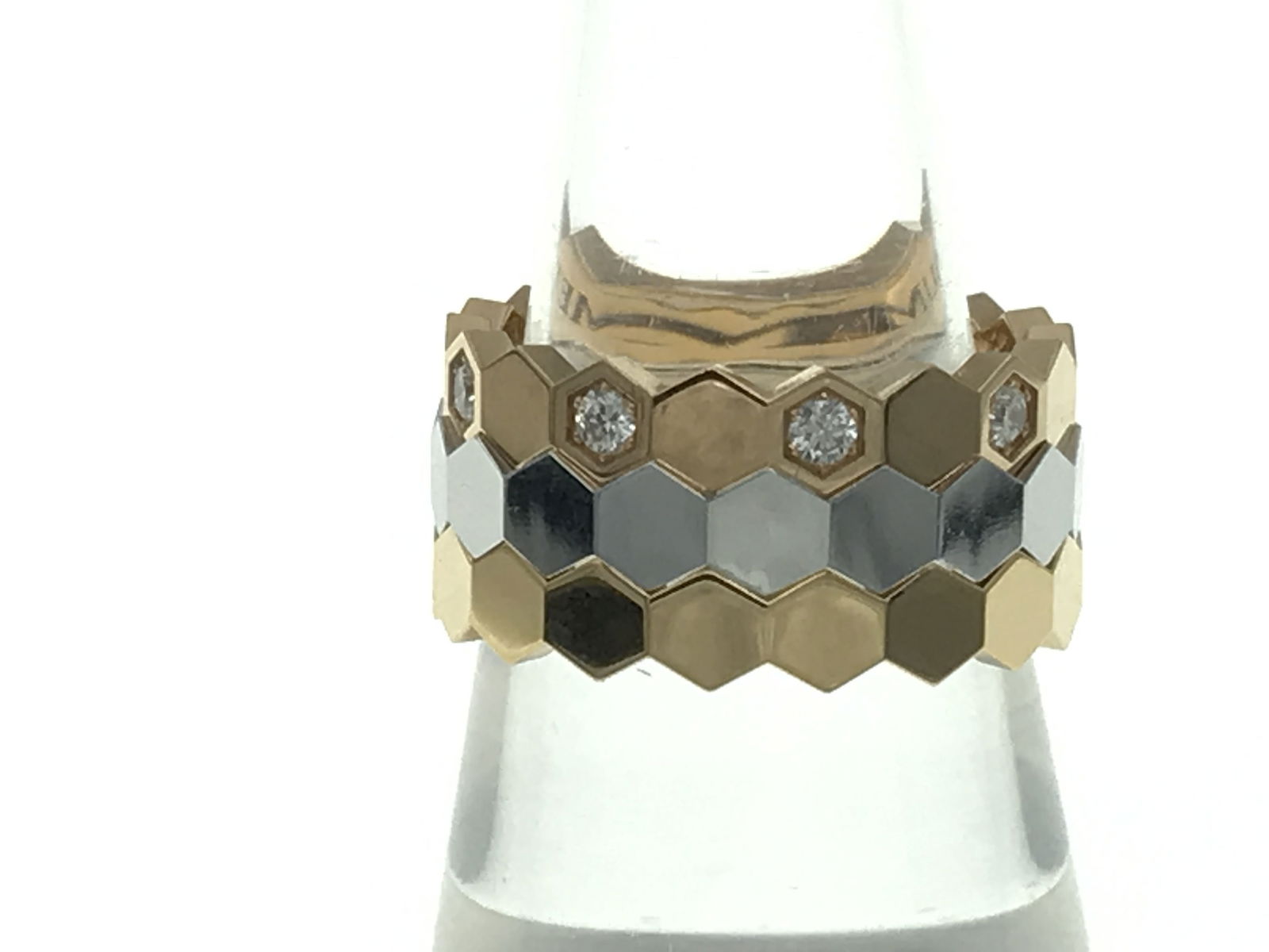 Chaumet Bee My Love Tri-Color 18K Gold Diamond Honeycomb Band Ring (1 of 5)