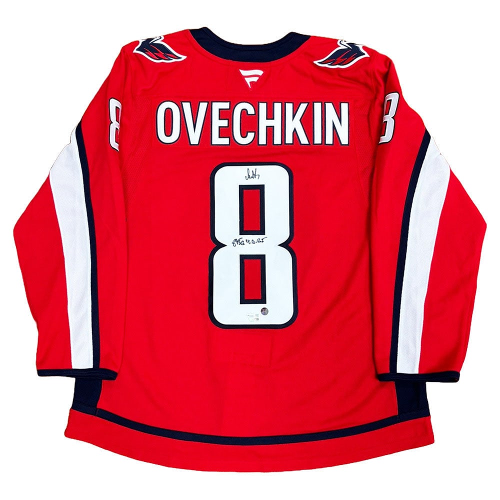 Alex Ovechkin Autographed Washington Capitals Pro Jersey w/"895G 4-6-25" Inscription: Title/Medium: Alex Ovechkin Autographed Washington Capitals Pro Jersey w/"895G 4-6-25" Inscription Get your very own pro jersey that has been autographed by Capitals superstar Alex Ovechkin. He has in