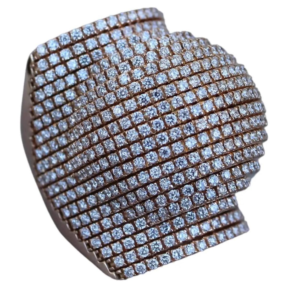Palmiero Unique 18K Rose Gold Diamond Dome Ring: Title/Medium: Unique 18K Rose Gold Diamond Dome Ring Origin/Year: Italy Dimensions: Size 7.25, 35.73 Grams Condition: Excellent, no visible damage or defects Provenance: High-quality Italian craftsman
