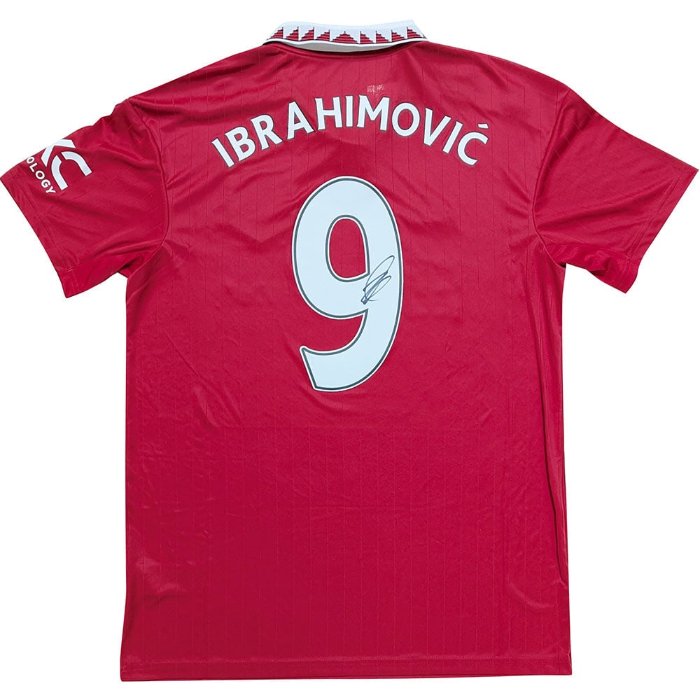 Zlatan Ibrahimovic Autographed 2022-23 Manchester United Replica Home Jersey: Title: Zlatan Ibrahimovic Autographed Manchester United Replica Home Jersey Medium: Autographed Replica Soccer Jersey Description: Official Manchester United replica home jersey autographed by soccer