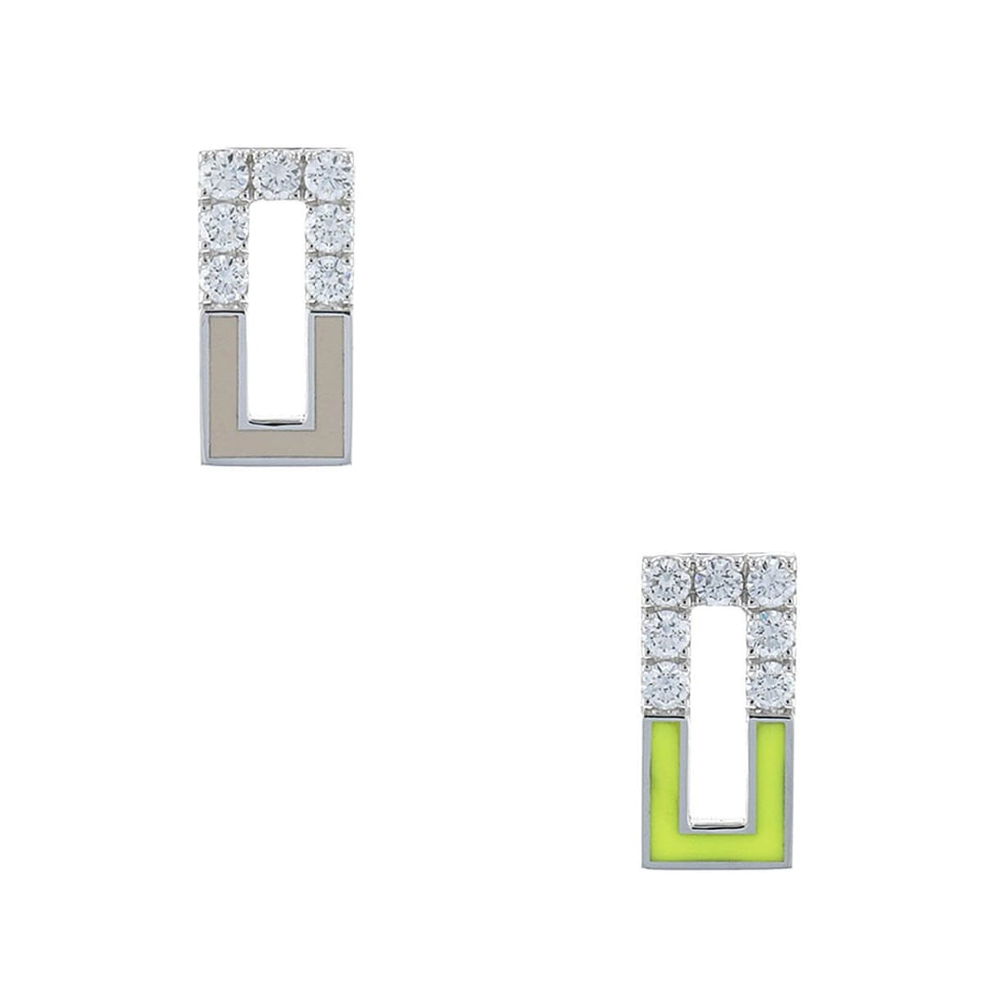 Elegant Diamond & Gold Geometric Earrings: Title: Diamond and Gold Geometric Earrings Medium: 18K White Gold, Diamonds Origin/Year: Modern Dimensions: Length: 1.6 cm Width: 0.8 cm Total Weight: 4.2 g Condition: Exc