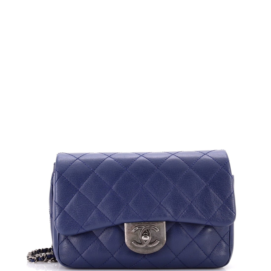 Chanel Double Carry Chain Waist Bag Blue Quilted: Title/Medium: Chanel Double Carry Chain Waist Bag - Blue Quilted Origin/Year: France / 2020s Dimensions: Handle Drop 14", Height 7", Width 8.5", Depth 3", Strap Drop 19 - 21" Condition: Great; minor s