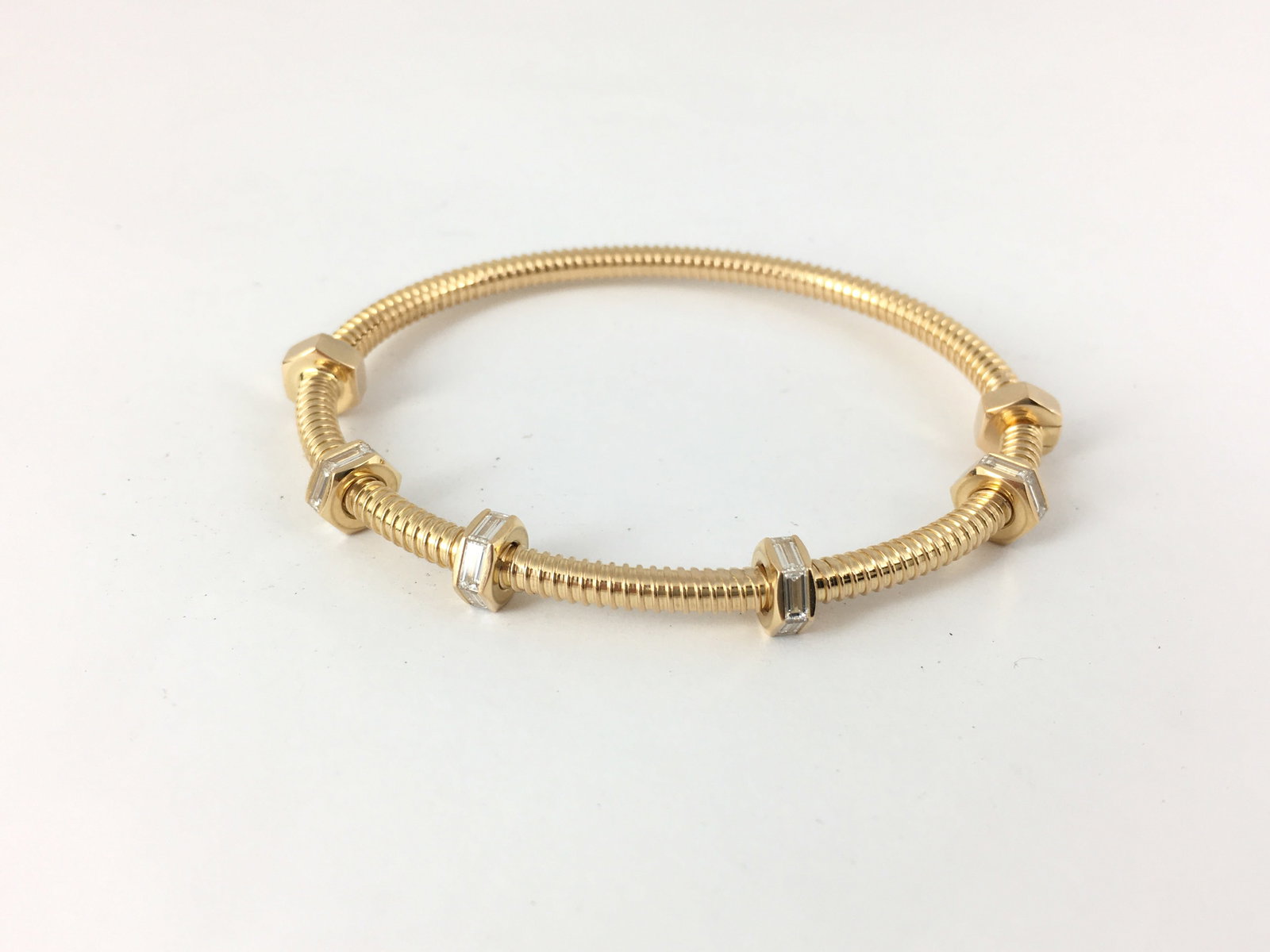 Cartier Ecrou Baguette Diamond 18K Yellow Gold Bracelet Bangle Size 16 (1 of 4)