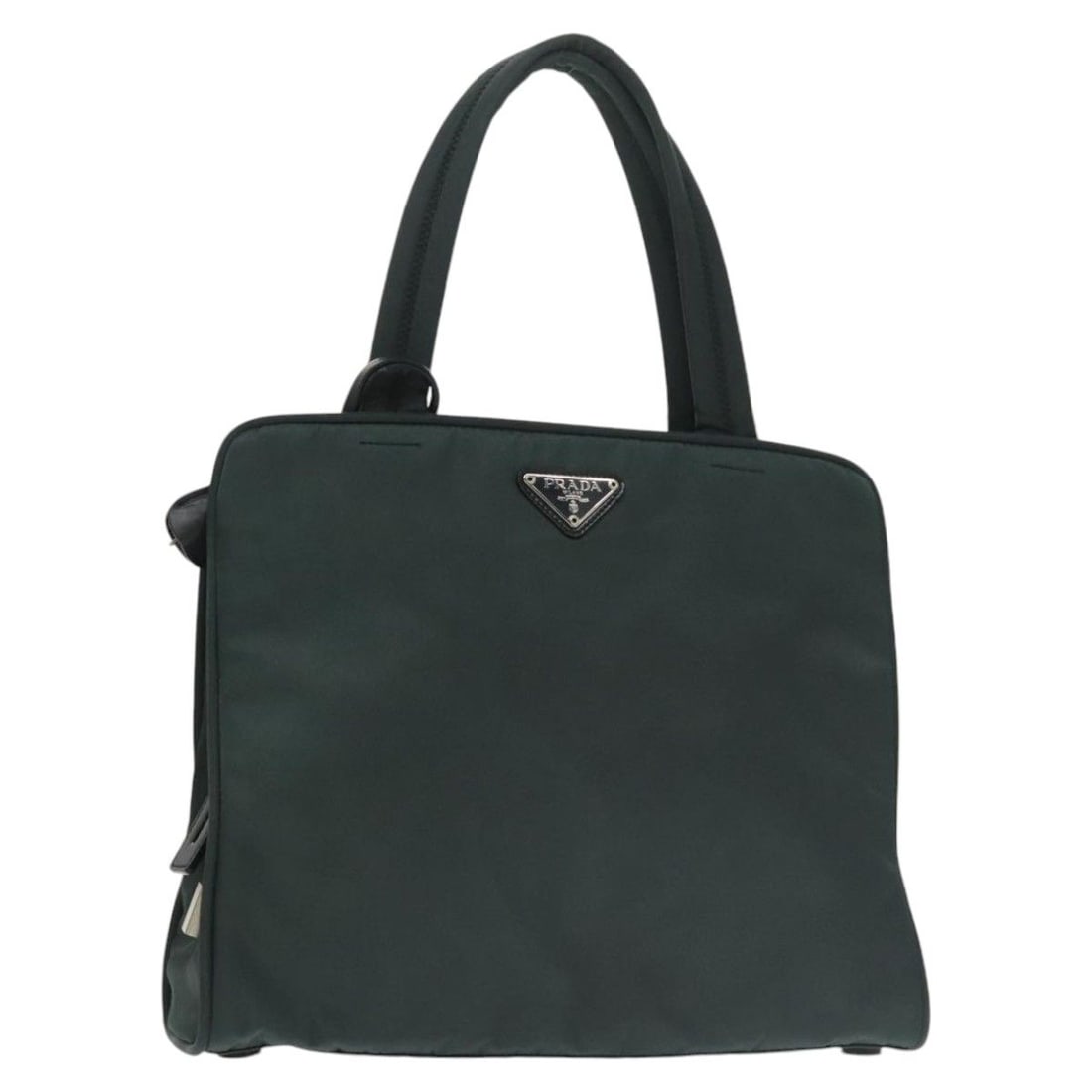 Prada Nylon Handbag in Green & Silver: Title/Medium: Prada Handbag in Nylon Green and Silver Origin/Year: Made in Italy Dimensions: W28cm x H24cm x D9cm (Approx) Handle Drop: 15cm (Approx) Condition: Outside: Slight loss of shape,