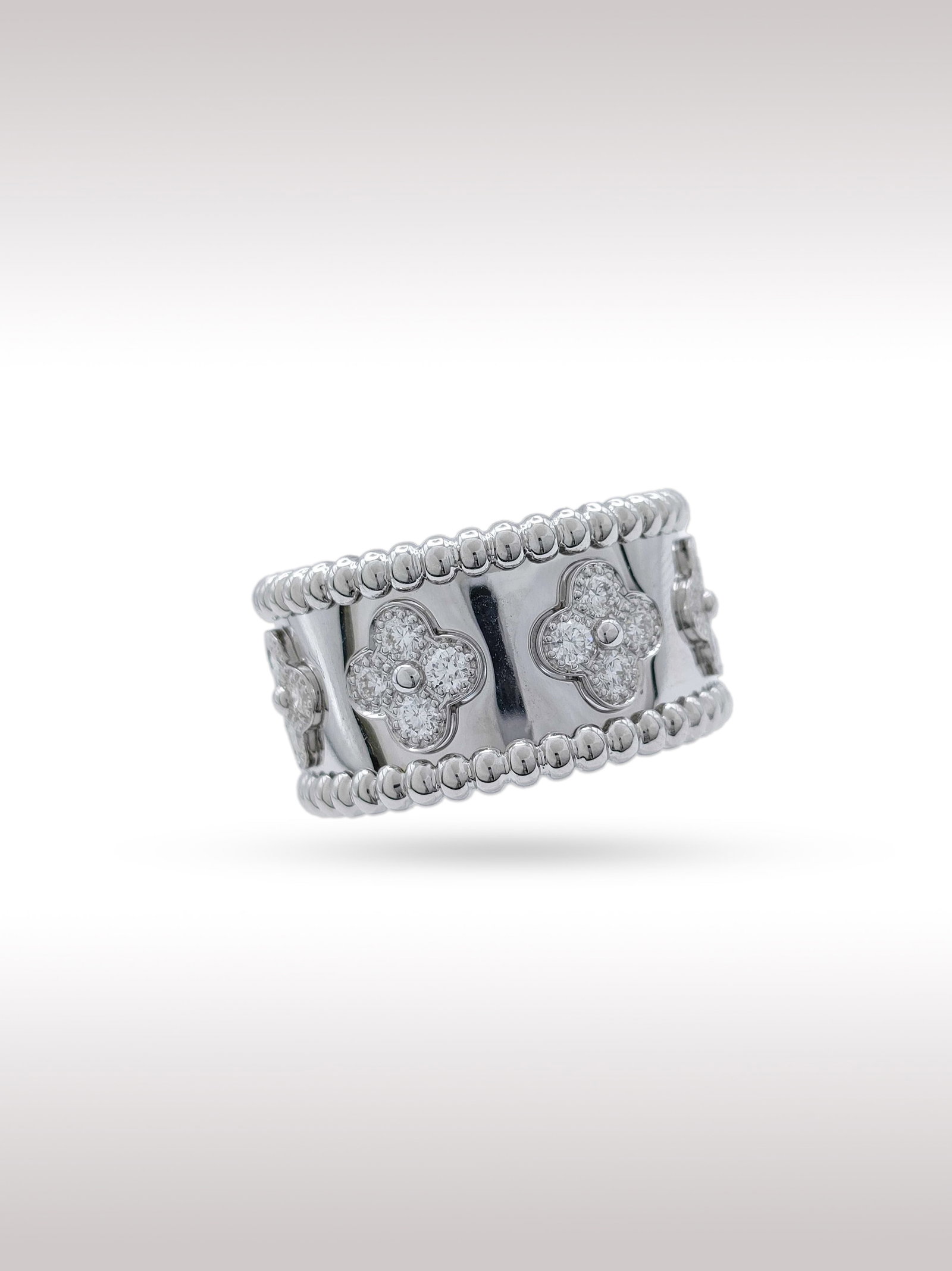 Van Cleef & Arpels Perlee Diamond Clover 18K White Gold Ring (1 of 4)