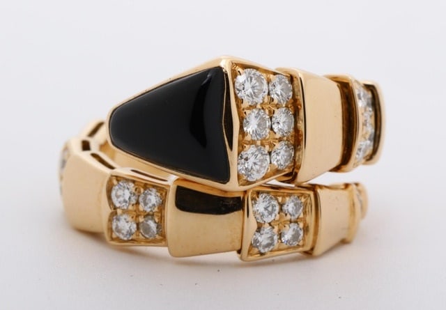 Bvlgari Serpenti Black Onyx & Diamond 18K Rose Gold Ring (Size M / Approx. US 9) (1 of 5)