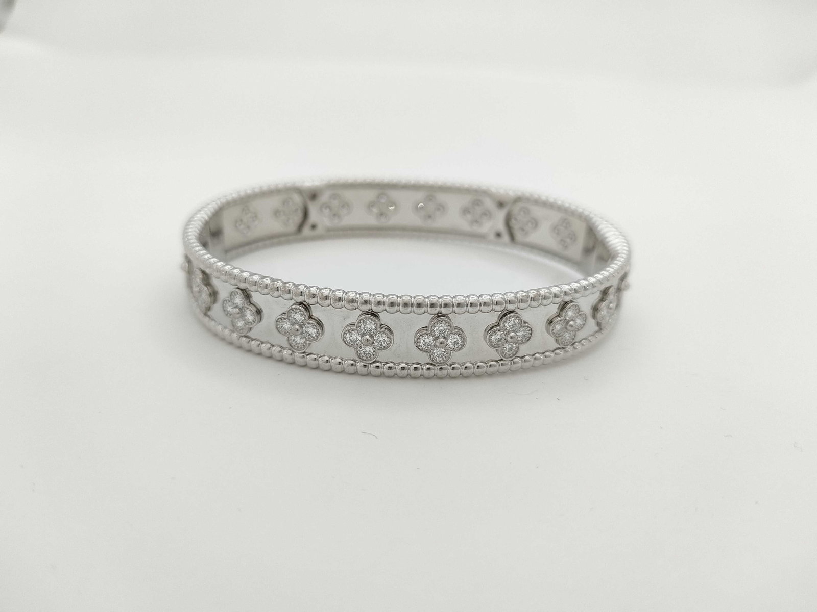 Van Cleef & Arpels Perlee Clover Diamond 18K White Gold Bangle Bracelet (1 of 5)