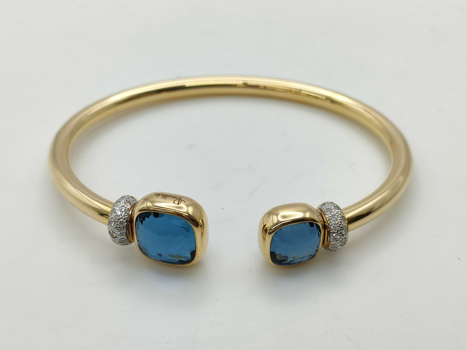 Pomellato Nudo Blue Topaz Diamond 18K Yellow Gold Open Cuff Bracelet (1 of 5)