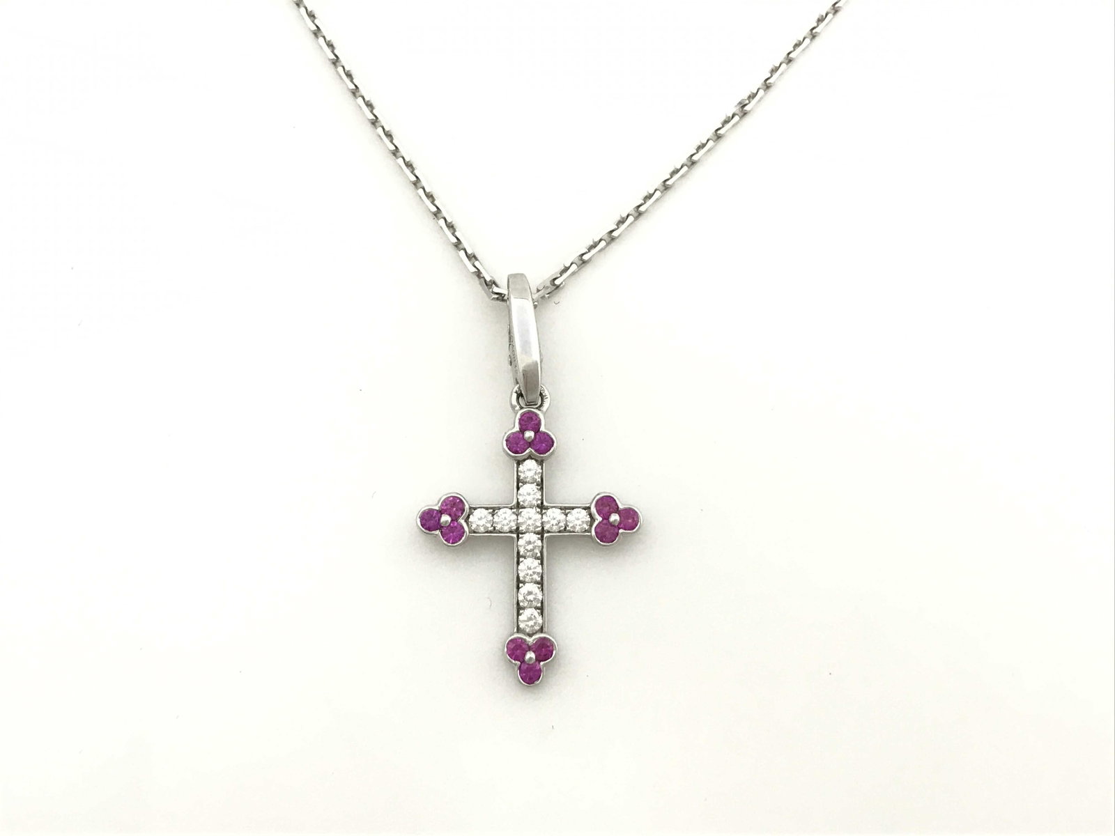 Cartier Vintage Diamond Ruby Cross 18K White Gold Pendant Necklace (1 of 4)
