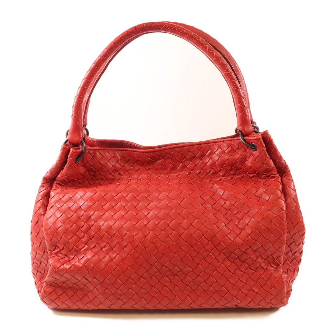 Bottega Veneta Red Sheepskin Shoulder Bag: Title/Medium: Bottega Veneta Sheepskin Leather Shoulder Bag Origin/Year: Italy / Contemporary Dimensions: W: 38cm x H: 27cm x D: 18cm (W: 15.0 inch x H: 10.6 inch x D: 7.1 inch) Condition: Pre-owned, 