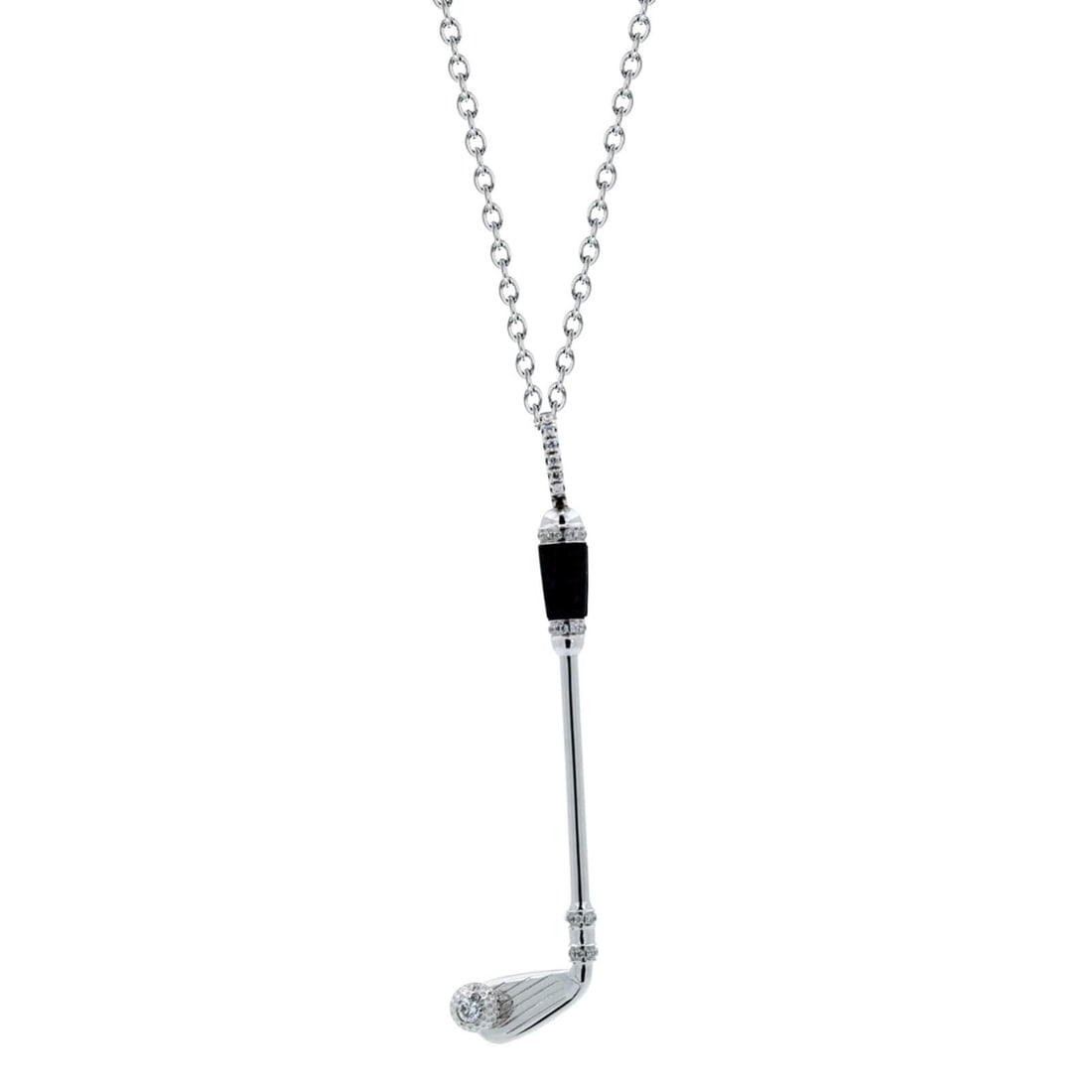 18K Gold Golf Club Pendant Necklace with Diamonds: Title/Medium: 18K White Gold Golf Club Pendant Necklace Origin/Year: Contemporary Dimensions: Adjustable 16-18 inches length Condition: New Provenance: Galt & Bro. Jewelry Additional Info: