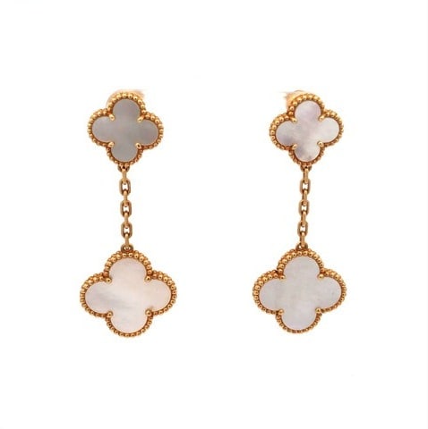 Van Cleef & Arpels Magic Alhambra 2 Motifs White Mother of Pearl 18K Yellow Gold Earrings (1 of 4)