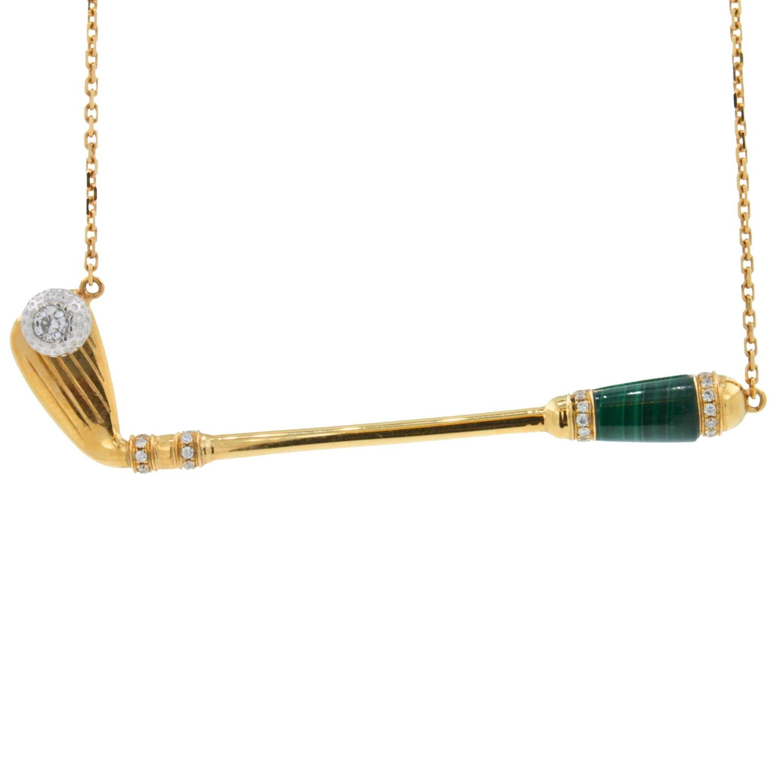18K Rose Gold Golf Club Birdie Pendant Necklace: Title/Medium: 18K Rose Gold Golf Club Birdie Pendant Necklace Origin/Year: Contemporary Dimensions: 16-18 inches chain length Condition: New Provenance: Galt & Bro. Jewelry Collection Additional
