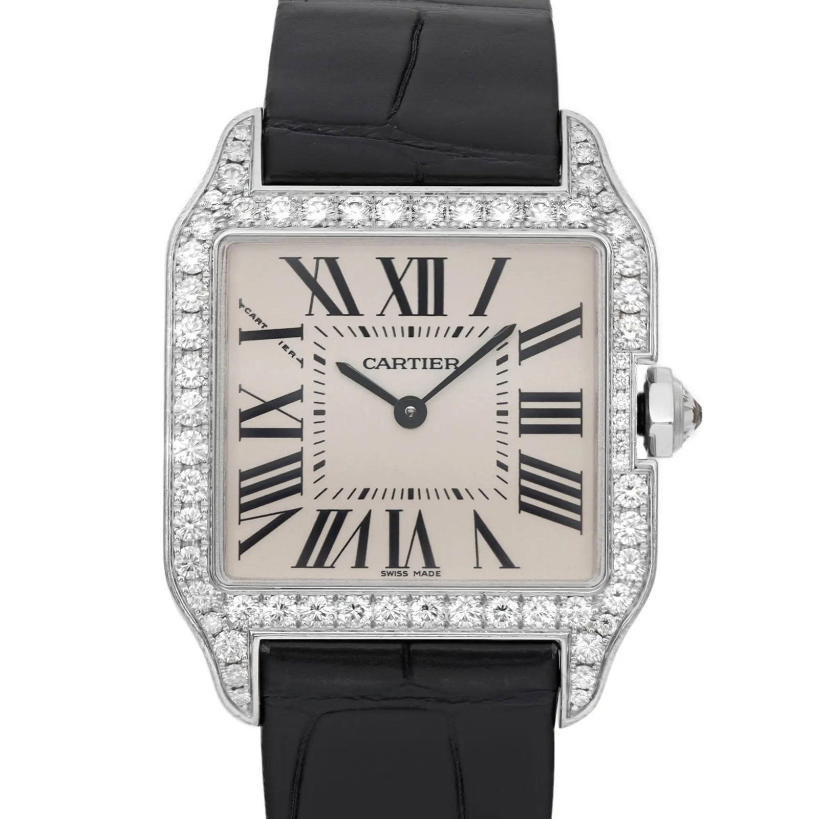 Cartier Santos-Dumont 18K White Gold Watch: Title/Medium: Cartier Santos-Dumont 18K White Gold Watch Origin/Year: Switzerland, 2010-2019 Dimensions: Case Size: 38 mm, Case Thickness: 5.5 mm Condition: Pre-owned, good condition with unworn
