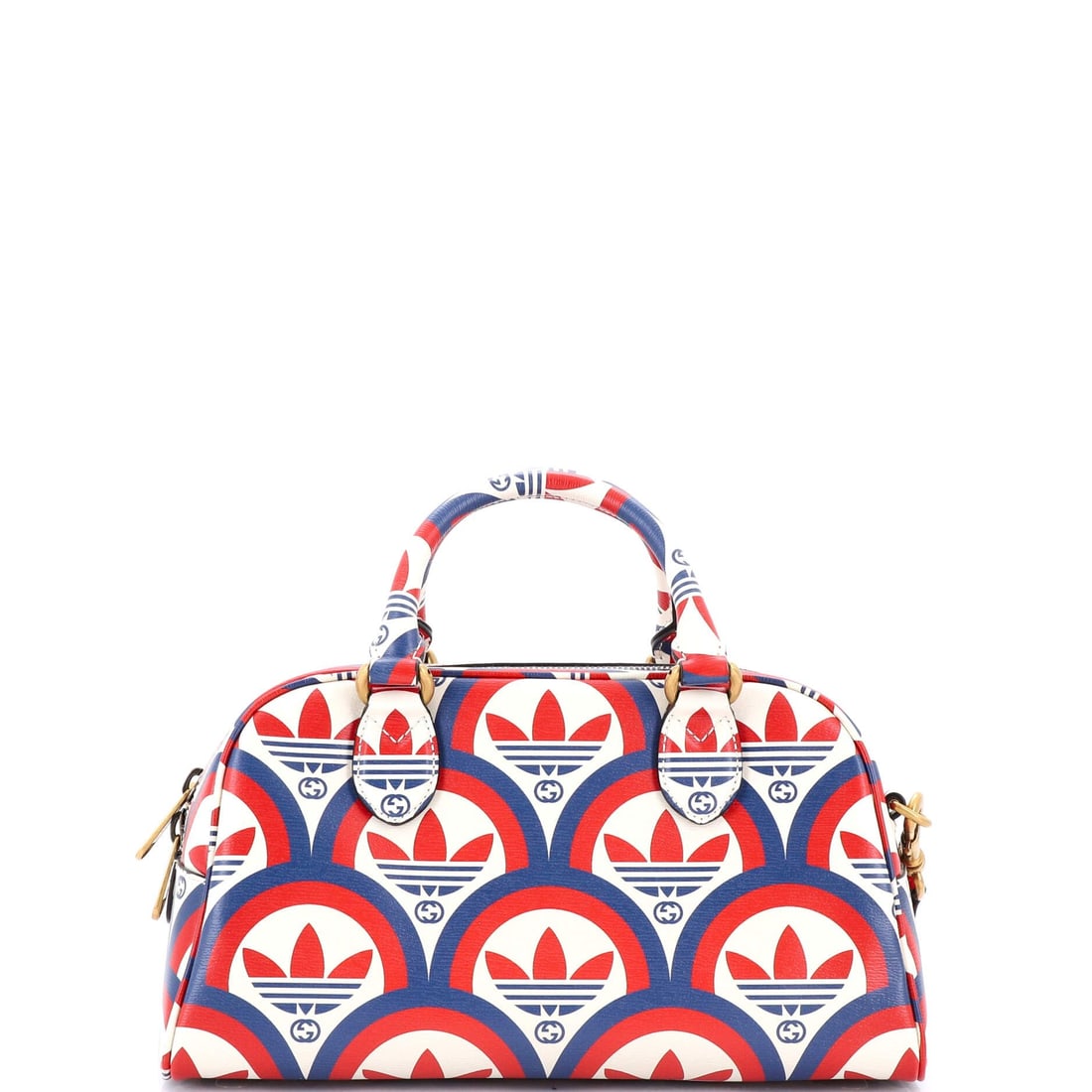 X Adidas Printed Leather Mini Duffle Bag: Title/Medium: X Adidas Printed Leather Mini Duffle Bag Origin/Year: Contemporary Dimensions: Handle Drop: 4" Height: 7" Width: 12.5" Depth: 6" Strap Drop: 13-23" Condition: