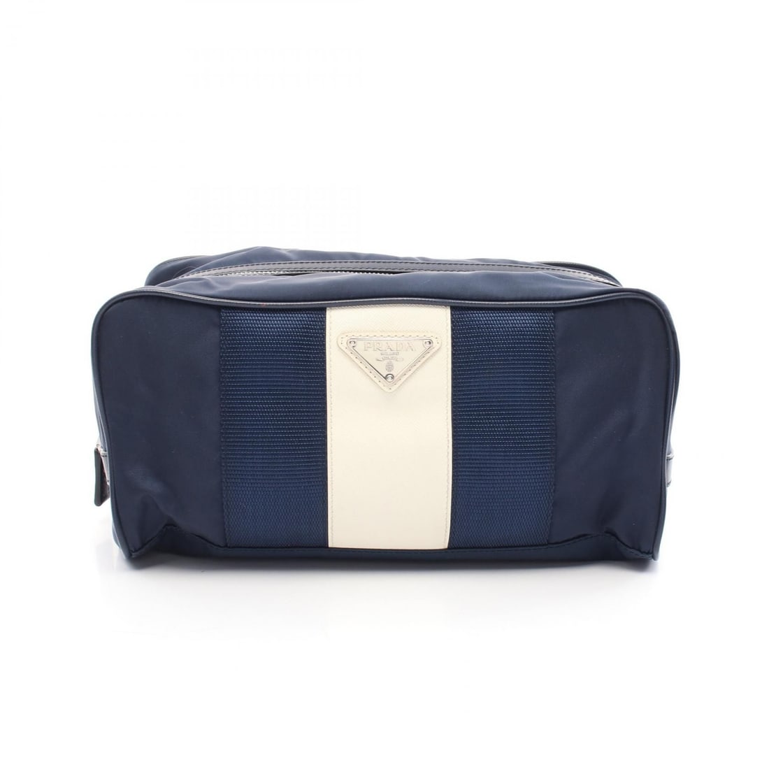 Prada Nylon Saffiano Leather Clutch Bag: Title/Medium: Prada Nylon Saffiano Leather Clutch Bag Origin/Year: Made in Italy Dimensions: H: 12cm x W: 26cm x D: 14cm (H: 4.7in x W: 10.2in x D: 5.5in) Condition: Pre-owned Overall Condition: Fair 