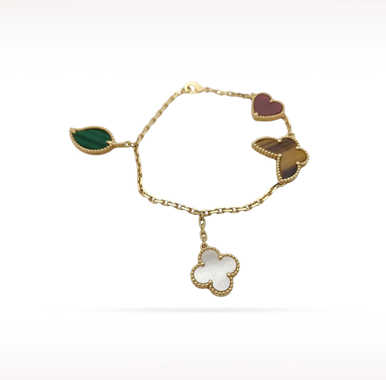 Van Cleef & Arpels Lucky Alhambra Malachite Carnelian Tigers Eye White Mother of Pearl 18K Yellow (1 of 4)