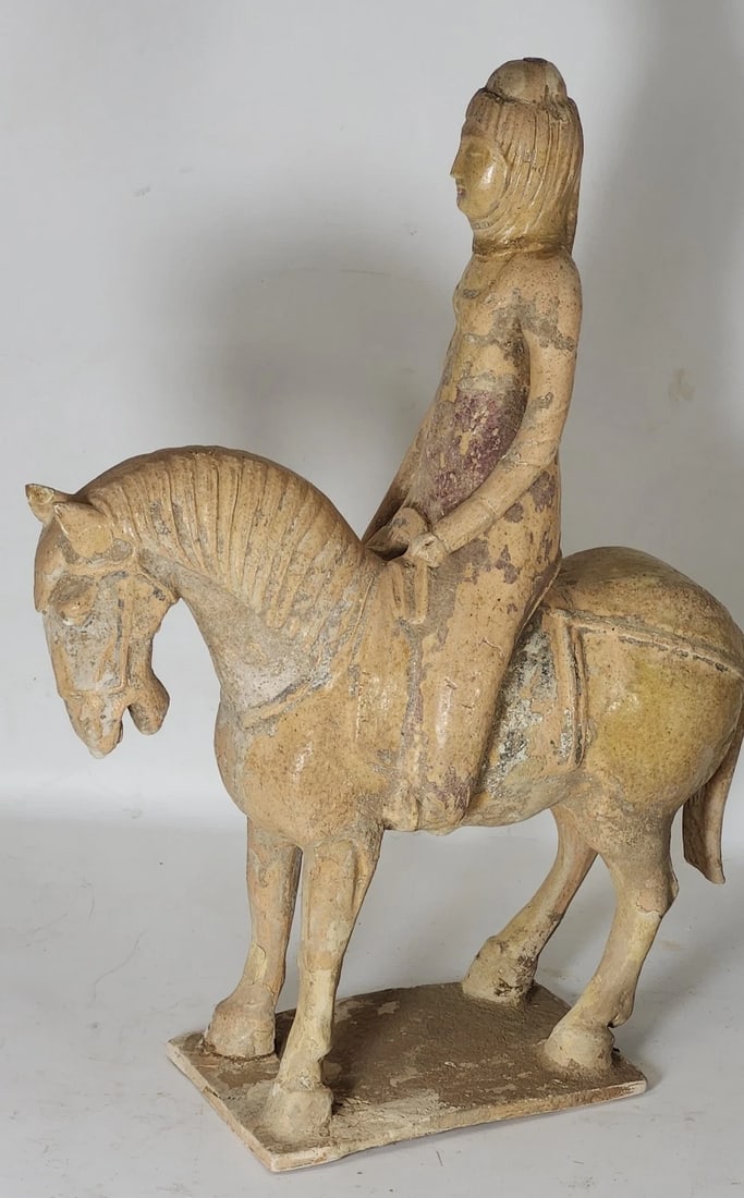 Antique Chinese Sui Dynasty Equestrian Statue: Title/Medium: Antique Chinese Equestrian Statue Origin/Year: Sui Dynasty (581-618 AD) Dimensions: 32 cm H Condition: Excellent, with authentic wear Provenance: Private collection, acquired from a repu