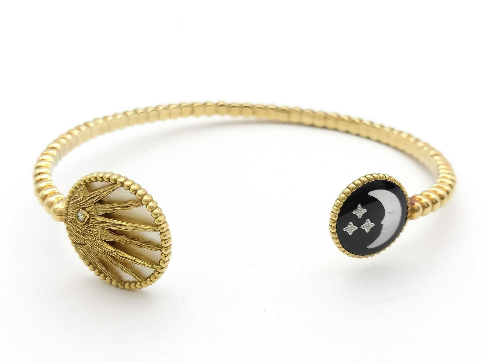 Dior Rose des Vents Sun Moon Mother-of-Pearl Onyx Diamond 18K Gold Open Cuff Bracelet (1 of 4)