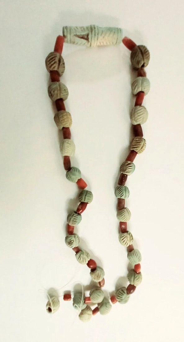 Ancient Faience & Carnelian Necklace I mil. BC: Title: Ancient Faience & Carnelian Necklace Origin/Year: Egyptian, Greek or Near Eastern, 1st millennium BC Dimensions: Varies (length of necklace may be specified if known) Condition: Excellent, with