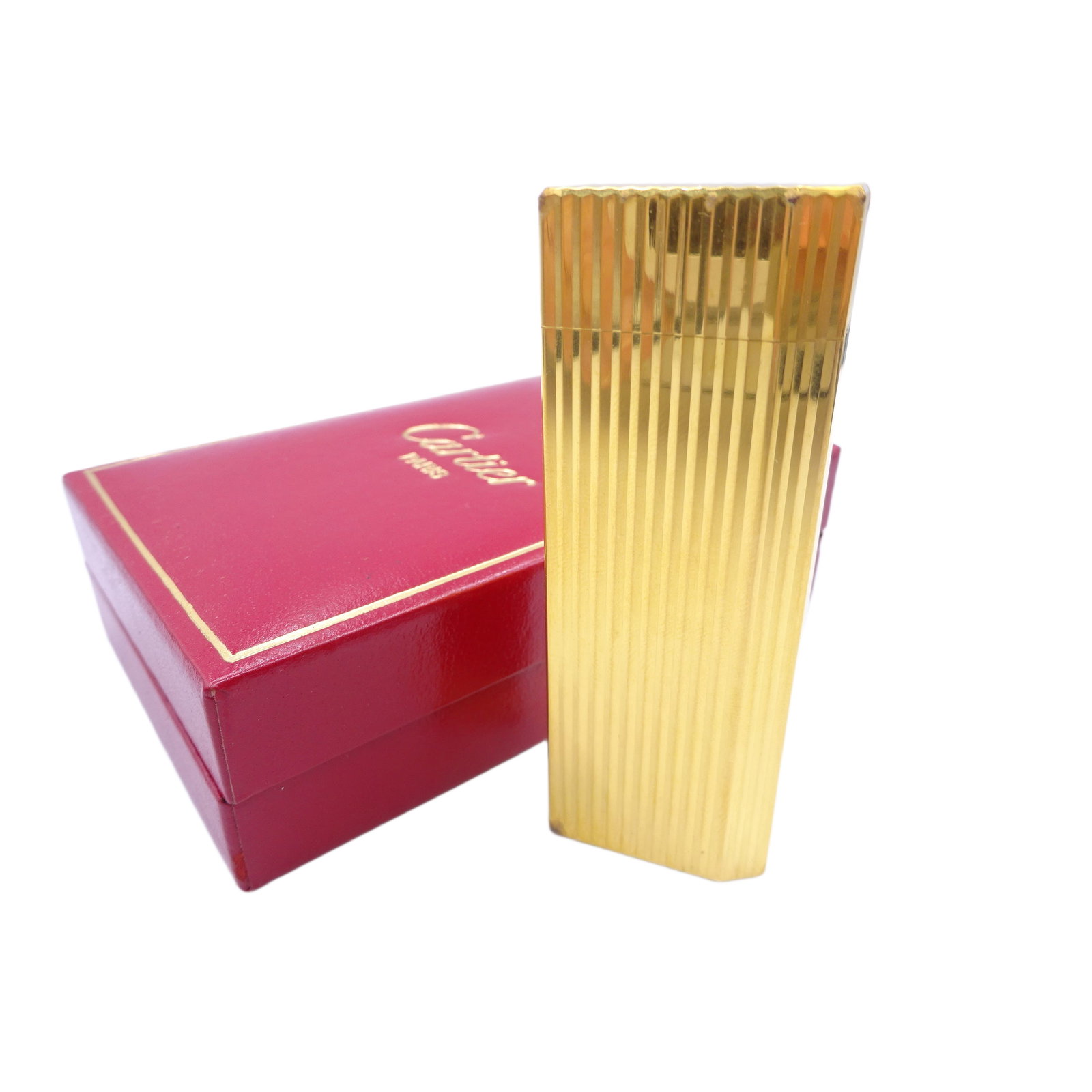 Vintage Cartier Paris Gold Tone Ribbed Textured Metal Lighter (1 of 10)