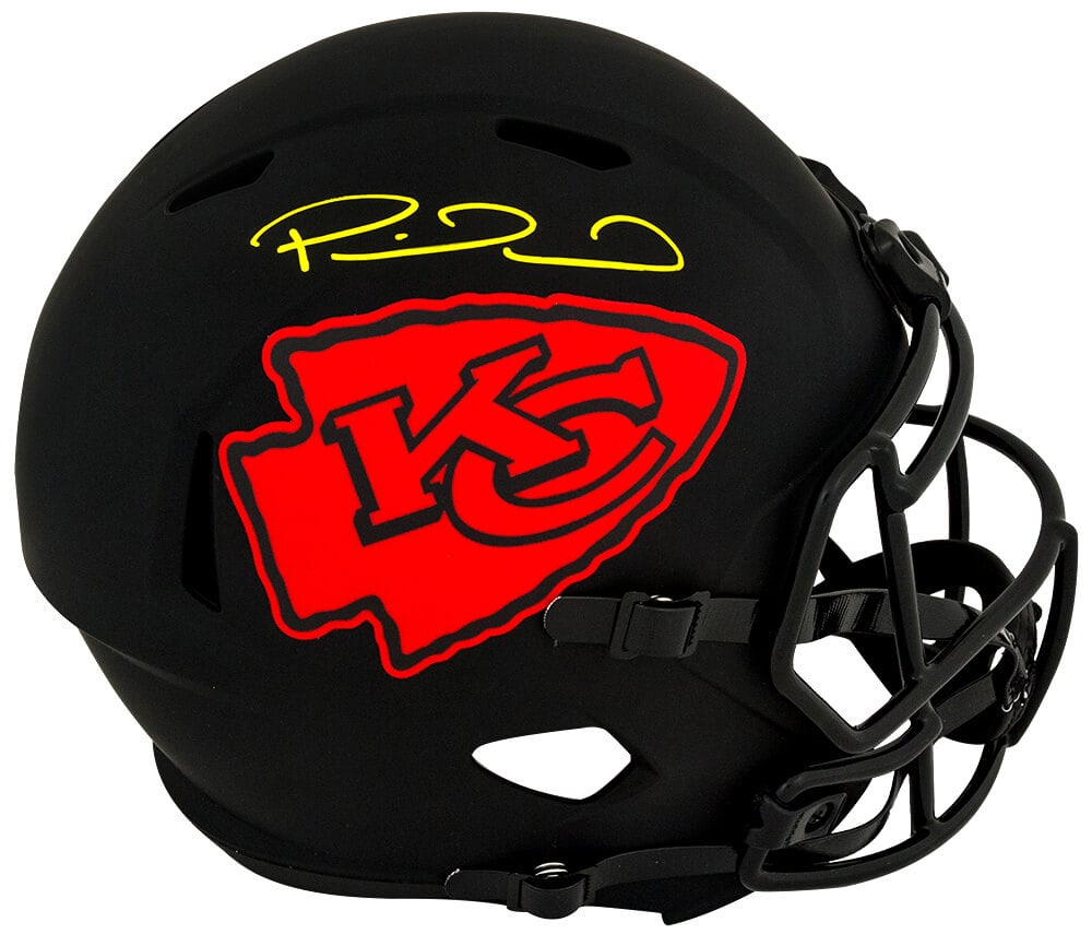 Patrick Mahomes Signed Kansas City Chiefs Eclipse Matte Riddell Full-Size Helmet: Title/Medium Patrick Mahomes signed Kansas City Chiefs Eclipse matte black Riddell full size Speed replica helmet. Origin/Year Modern NFL era collectible, authenticated by Beckett Authentication Servi
