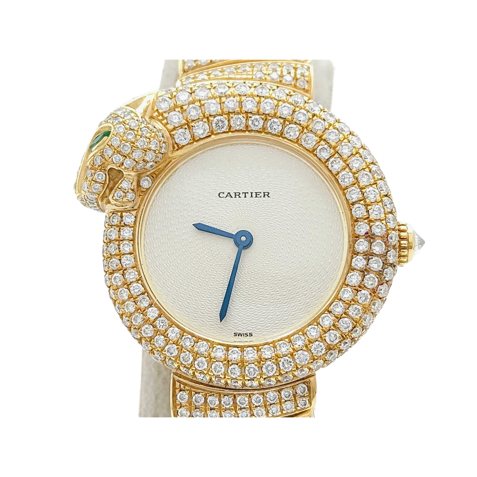 Cartier Panthere 18K Gold Diamond Women's Watch, Quartz, 1925 Model: Title/Medium: Cartier Panthere 18K Gold Diamond Women's Watch, Quartz Origin/Year: Swiss, 1925 Dimensions: Total weight of 86.9 grams Condition: Minor overall scratches, minor glass scratches, and