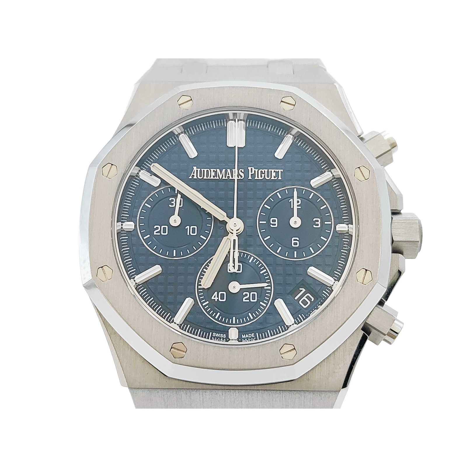 Audemars Piguet Royal Oak 50th Anniversary Men's Watch with Blue Dial: Title/Medium: Audemars Piguet Royal Oak 50th Anniversary Men's Watch Origin/Year: Serial number stamped on April 24, 2022 Dimensions: Not specified Condition: Minor scratches on the case and glass
