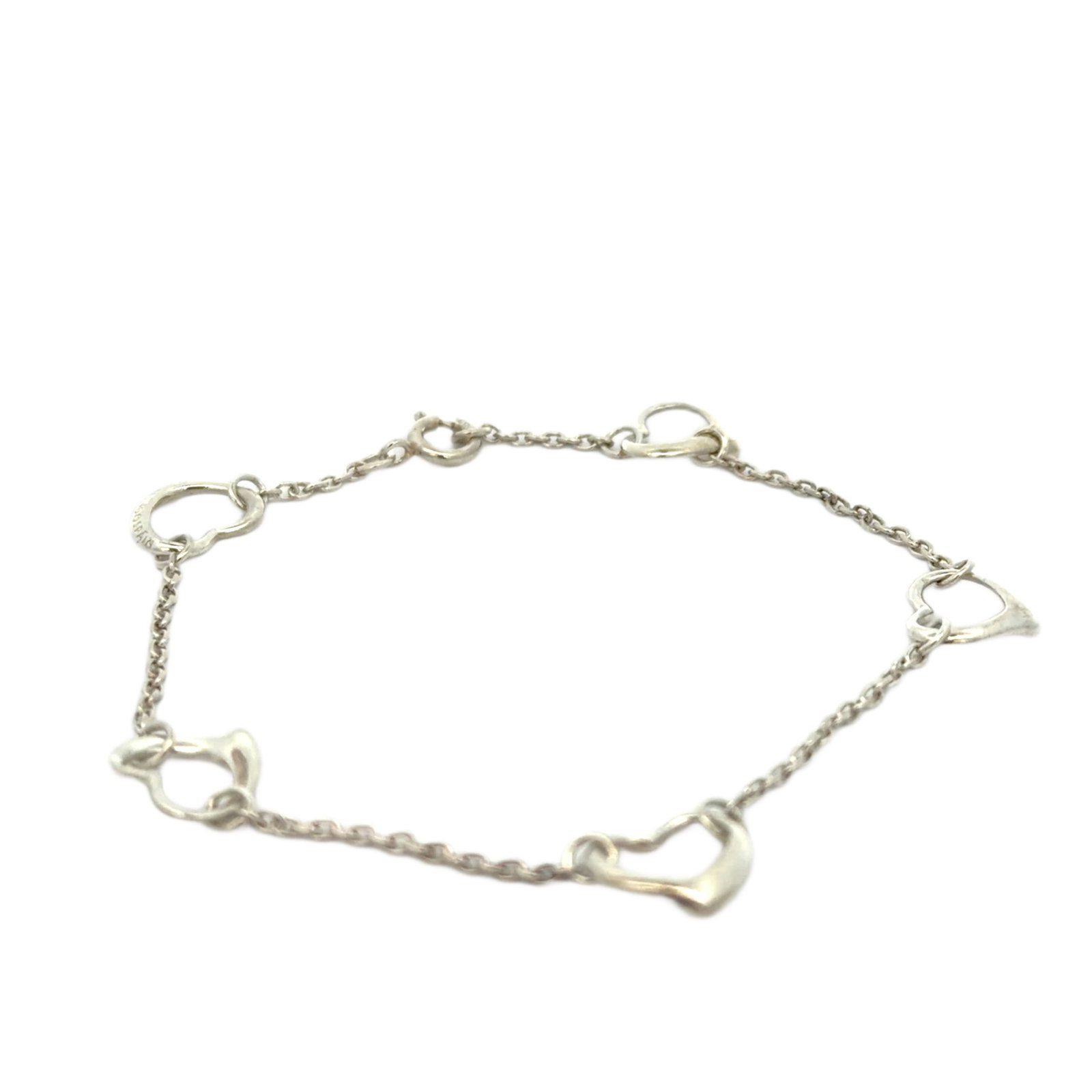 Tiffany & Co. Open Heart 5 Motif 925 Sterling Silver Chain Bracelet: Title/Medium: Tiffany & Co. Open Heart 5 Motif Chain Bracelet, 925 sterling silver Origin/Year: Tiffany & Co.; year not specified Dimensions: Not specified; please review images for scale and 