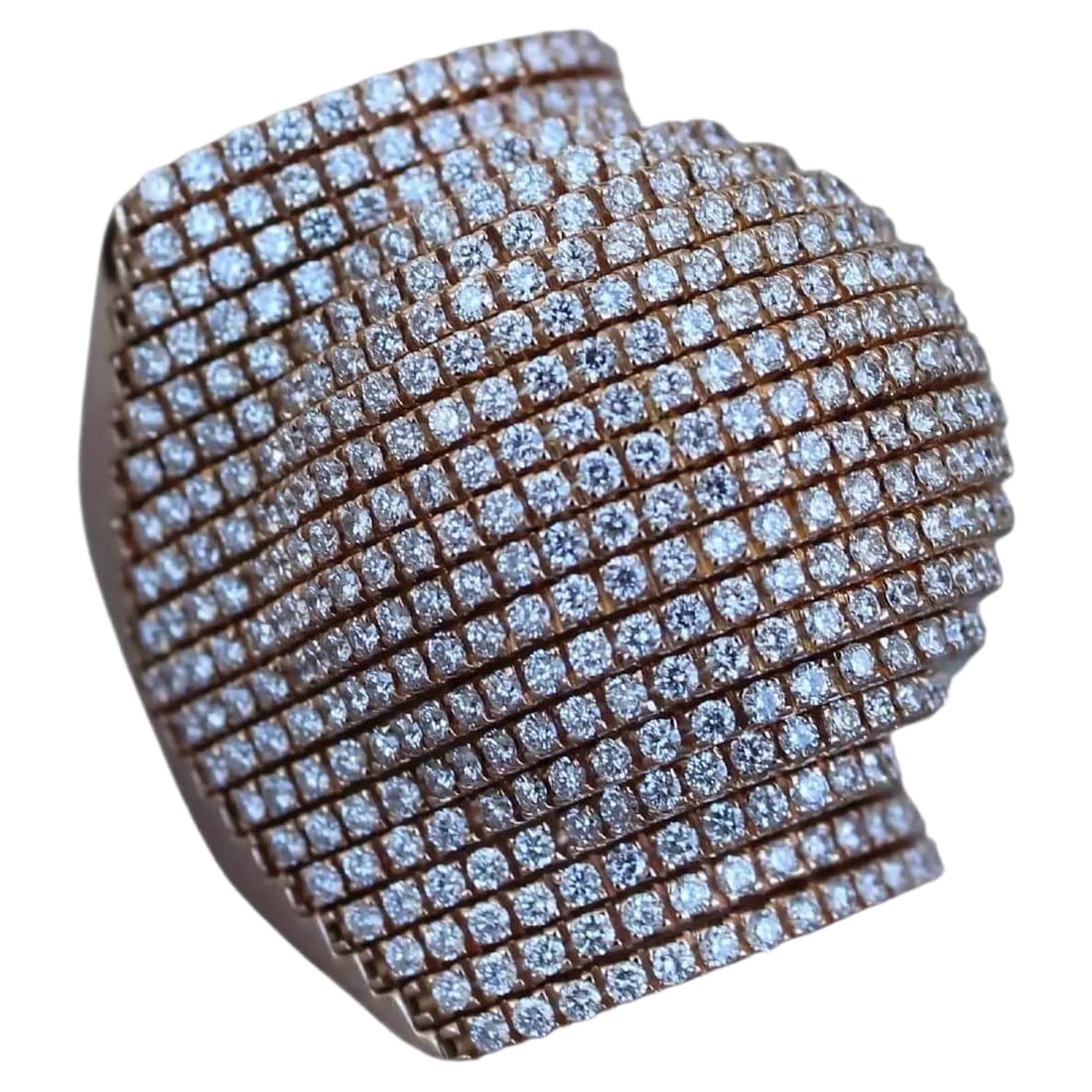 Palmiero Unique 18K Rose Gold Diamond Dome Ring: Title/Medium: Unique 18K Rose Gold Diamond Dome Ring Origin/Year: Italy Dimensions: Size 7.25, 35.73 Grams Condition: Excellent, no visible damage or defects Provenance: High-quality Italian craftsman