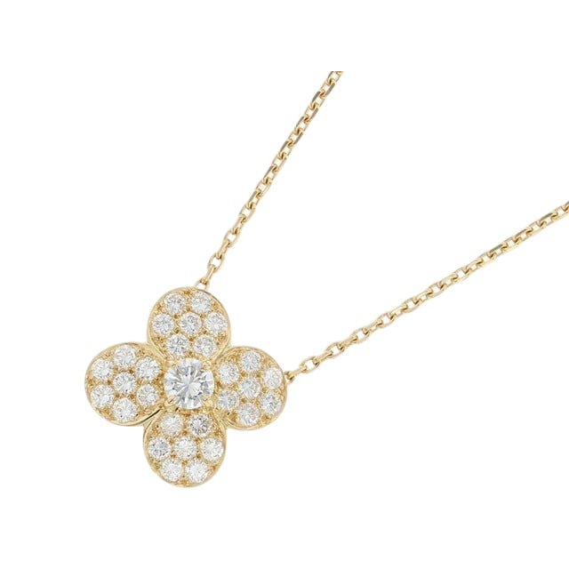 Van Cleef & Arpels Diamond Floral 18K Yellow Gold Vintage Pendant Necklace (1 of 5)