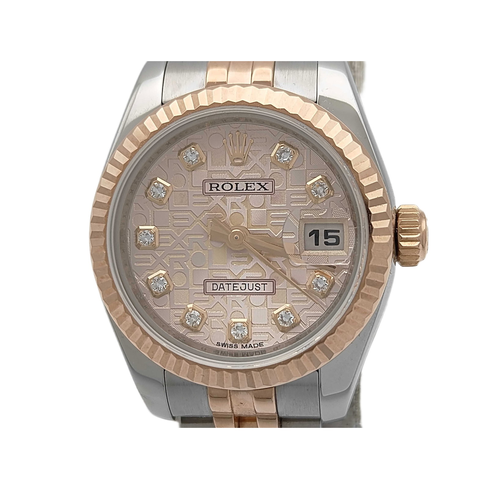 Rolex Datejust 179171G Pink Dial Jubilee Bracelet Women's Watch with Box: Title/Medium: Rolex Datejust 179171G Pink Dial Women's Watch Origin/Year: Warranty card dated December 2013 Dimensions: Diameter: 25.2 mm Condition: Minor overall scratches Minor scratches on the g