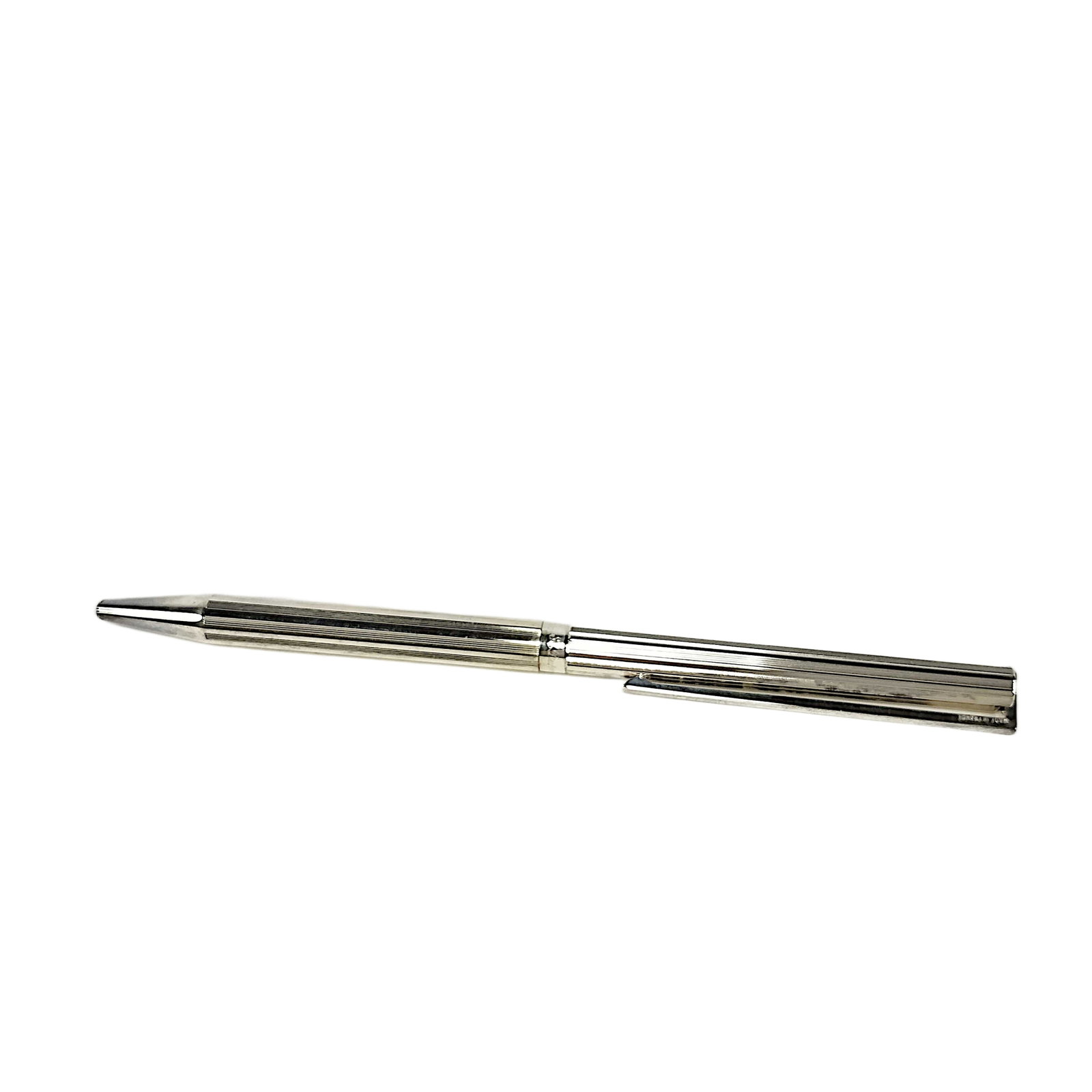 Vintage S.T. Dupont Paris Silver Tone Ribbed Metal Ballpoint Pen with Box (1 of 7)