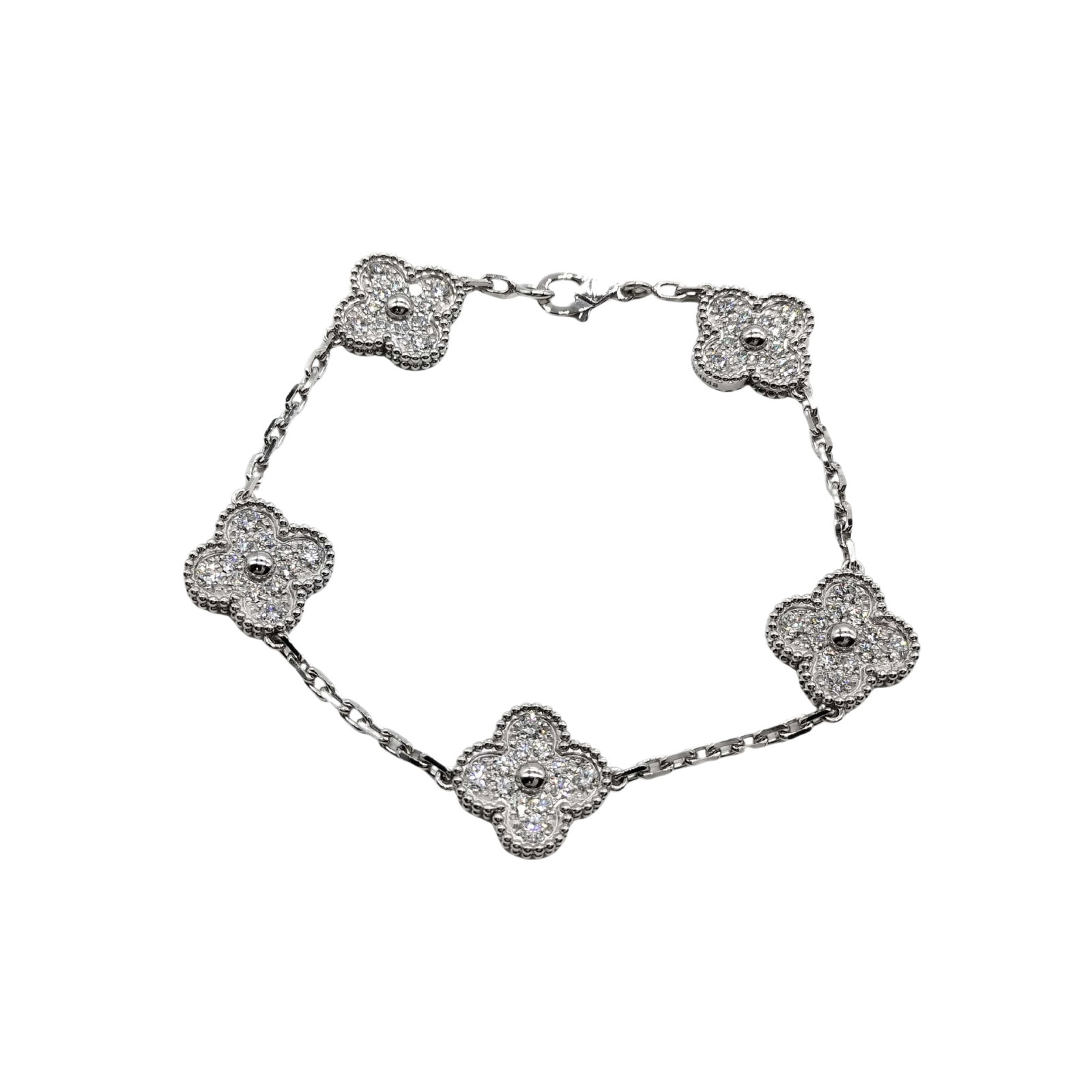 Van Cleef & Arpels Vintage Alhambra Pave Diamond 18K White Gold 5 Motif Bracelet (1 of 4)