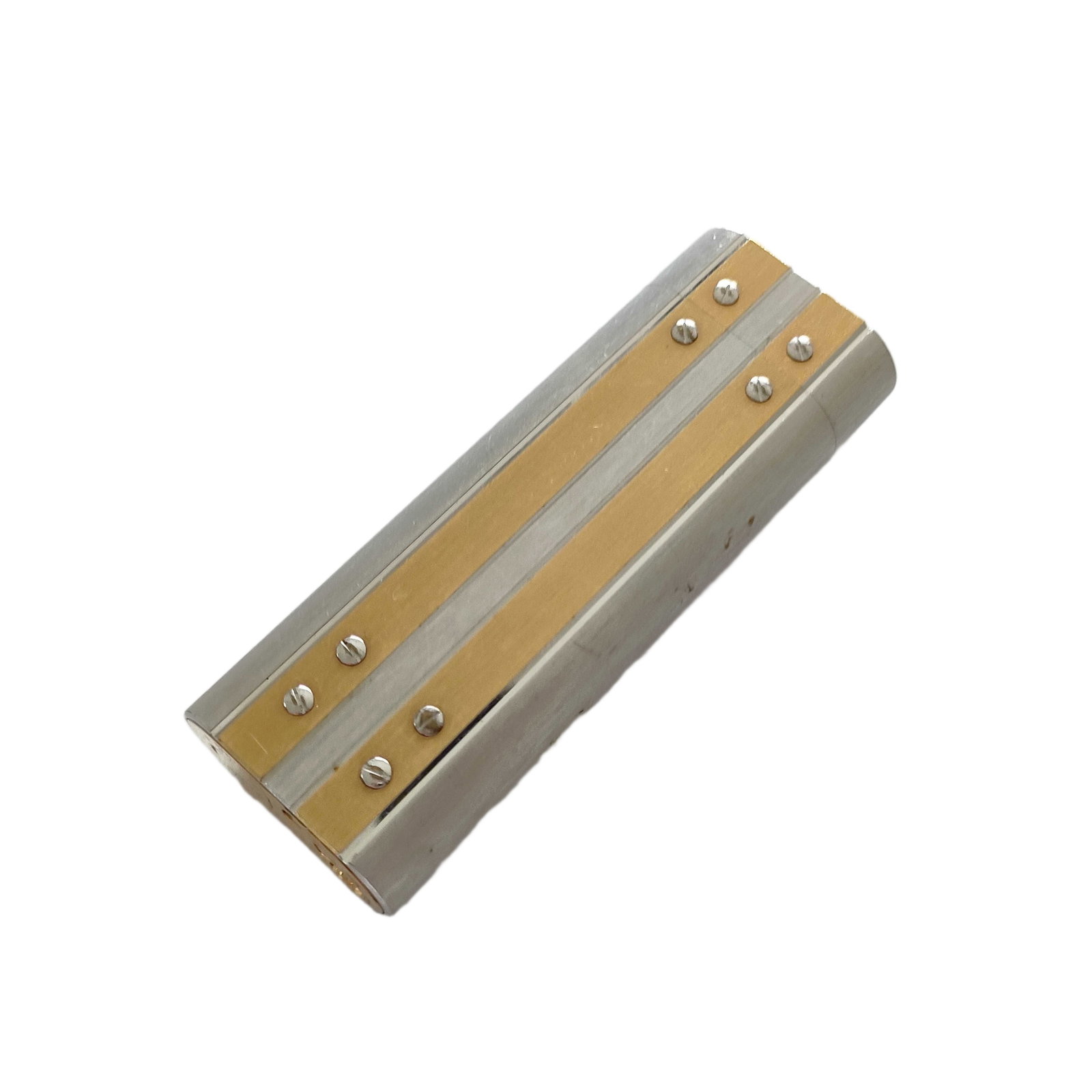 Vintage Cartier Gold and Silver Tone Vertical Stripe Metal Lighter: Title/Medium: Vintage Cartier gold and silver tone metal lighter with a rectangular two tone case. Origin/Year: Cartier; vintage period. Exact country of origin and date are not provided. Dimensions: 