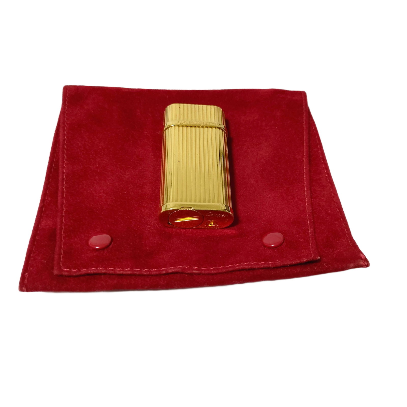 Vintage Cartier Gold Tone Ribbed London Motif Swiss Made Metal Lighter (1 of 5)