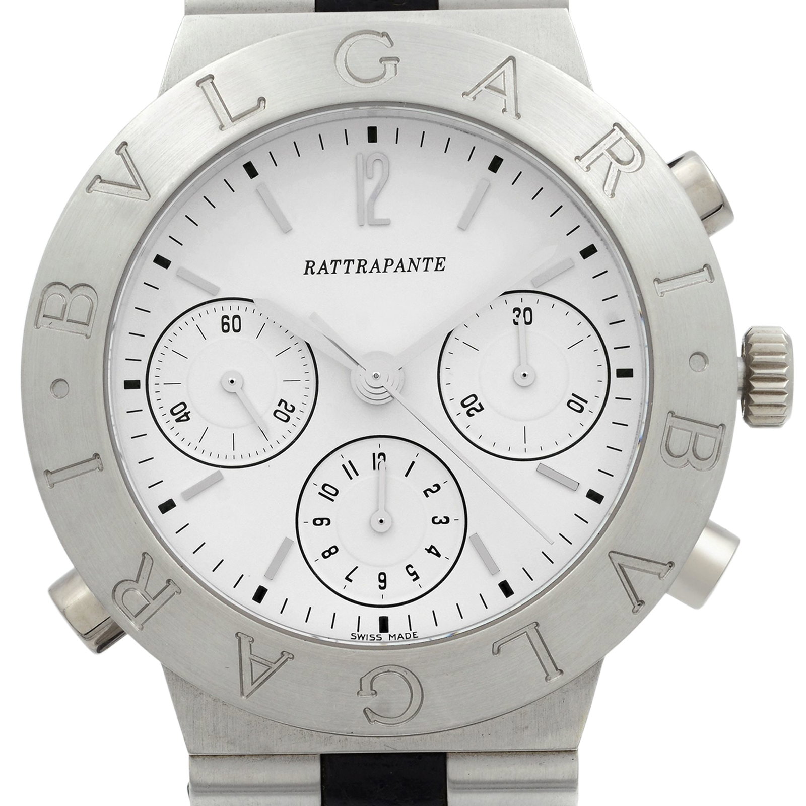 Bvlgari Diagono Platinum Chronograph Watch: Title: Bvlgari Diagono Platinum Chronograph Watch Medium: Mechanical, Automatic Origin/Year: Switzerland Dimensions: Case Size: 40 mm Case Thickness: 14.5 mm Band Width: 16 mm Wrist