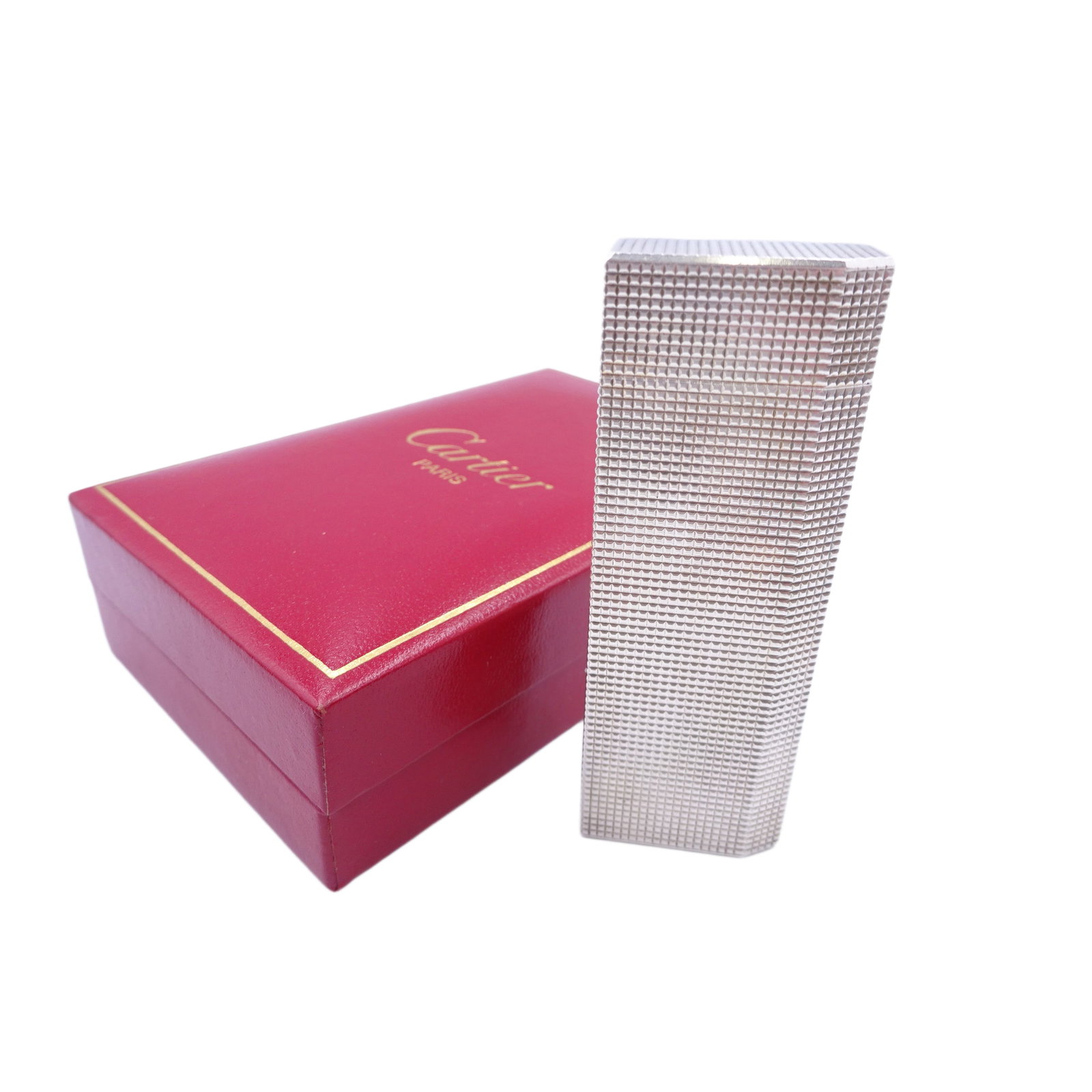 Vintage Cartier Paris Silver Tone Textured Geometric Rectangular Lighter (1 of 9)