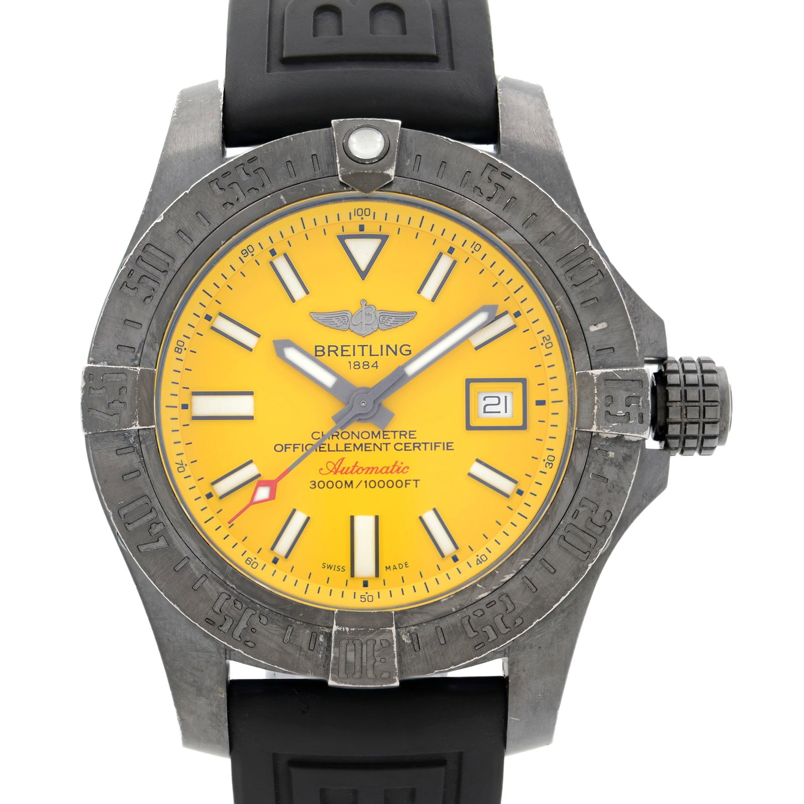 Breitling Avenger II Seawolf Automatic Watch: Title/Medium: Breitling Avenger II Seawolf Automatic Watch Origin/Year: Switzerland Dimensions: Case Size: 45 mm, Band Width: 20 mm, Wrist Fit: 8 inches Condition: Pre-owned; minor wear on the band
