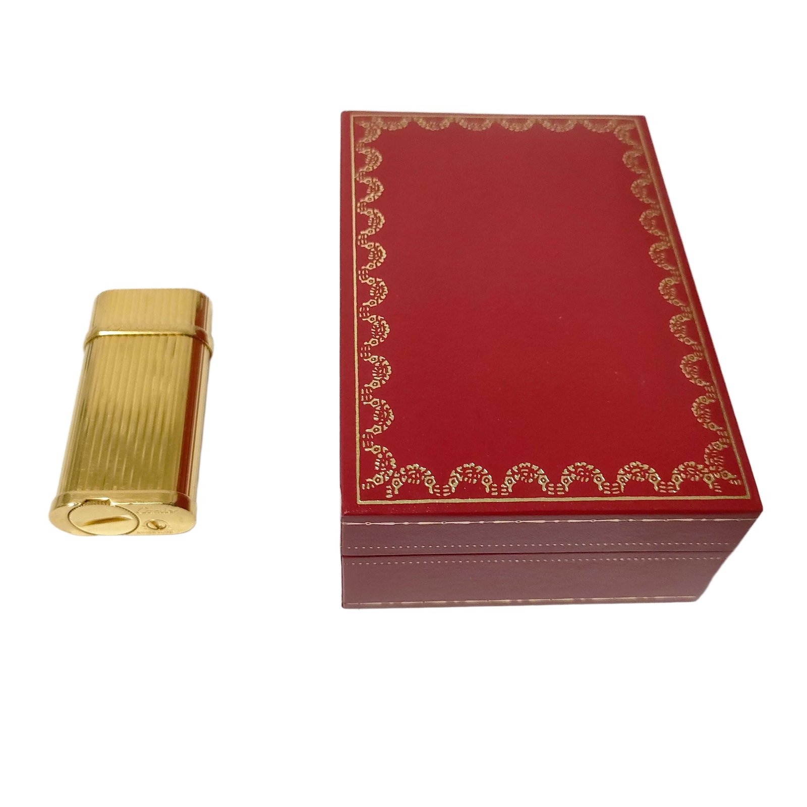 Vintage Cartier Gold Tone Ribbed Metal Lighter with Red Presentation Box (1 of 6)
