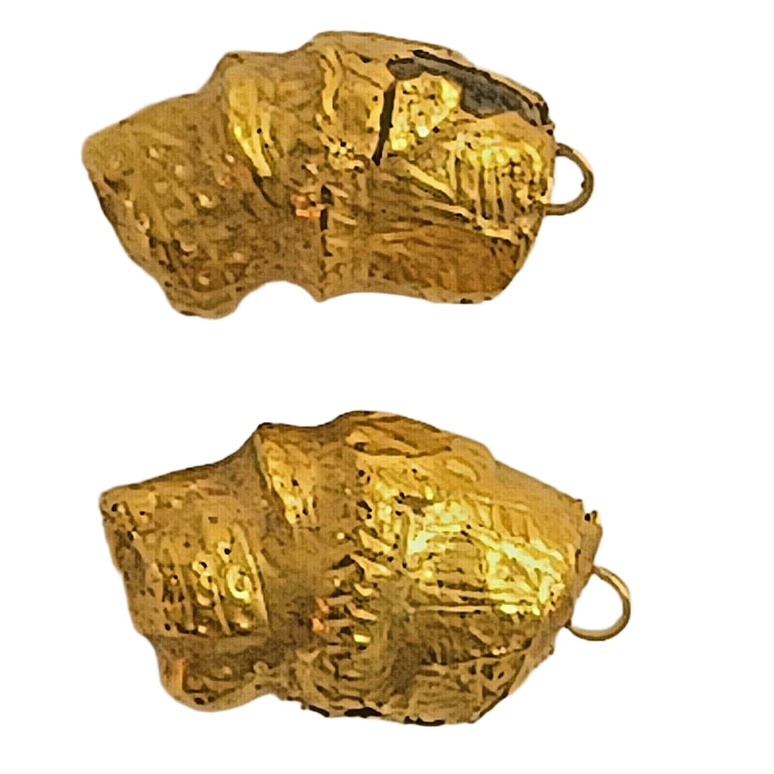 Ancient Gold Lion Head Pendants (2) i mil BC: Title/Medium: Ancient Gold Lion Head Pendants (2) Origin/Year: Greek Phoenician or Achaemenid, 1st millennium BC Dimensions: Varies (exact measurements not provided) Condition: Dull appearance, possib