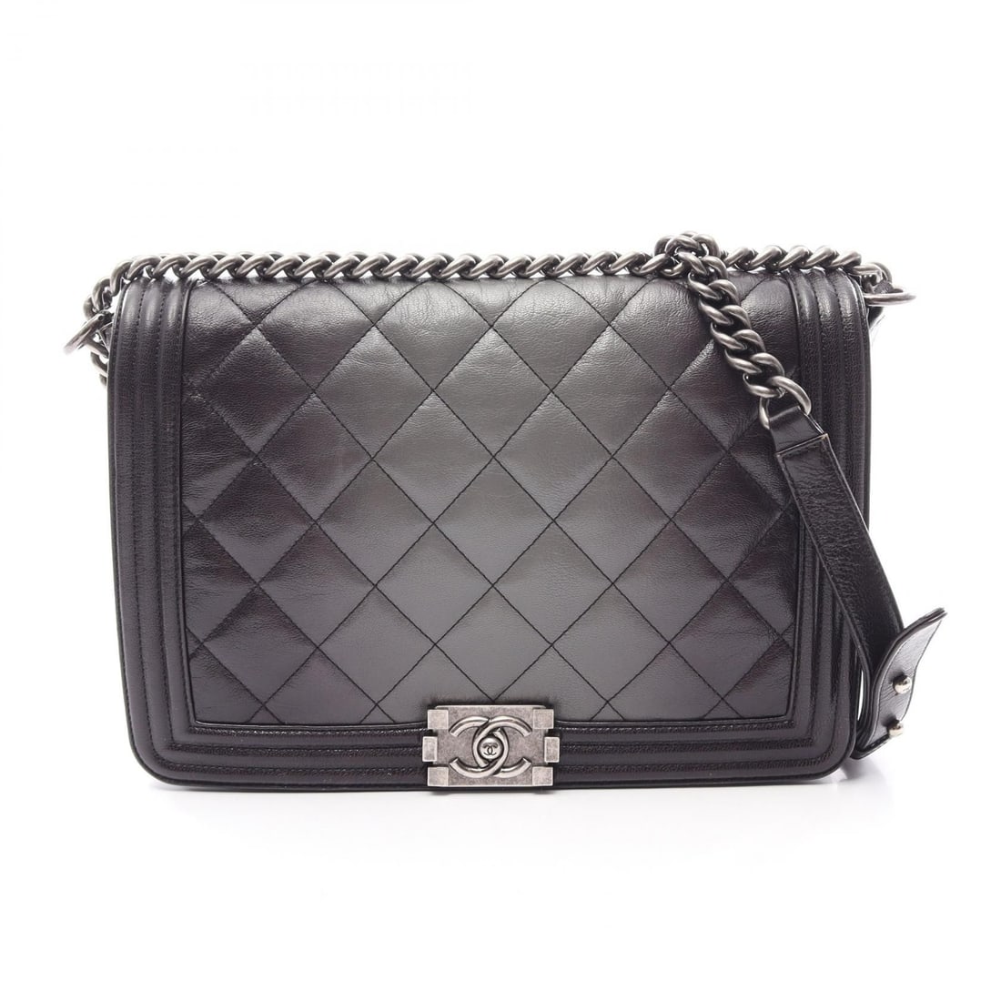 Chanel Gradient Black Gray Boy Bag A92193: Title/Medium: Chanel Black Gray Boy Large Matelasse Gradient Shoulder Bag Origin/Year: Italy Dimensions: W:28cm H:15cm D:7cm (11.0" x 5.9" x 2.8"), Strap drop: 26cm (10.2") Condition: Pre-owned, good 