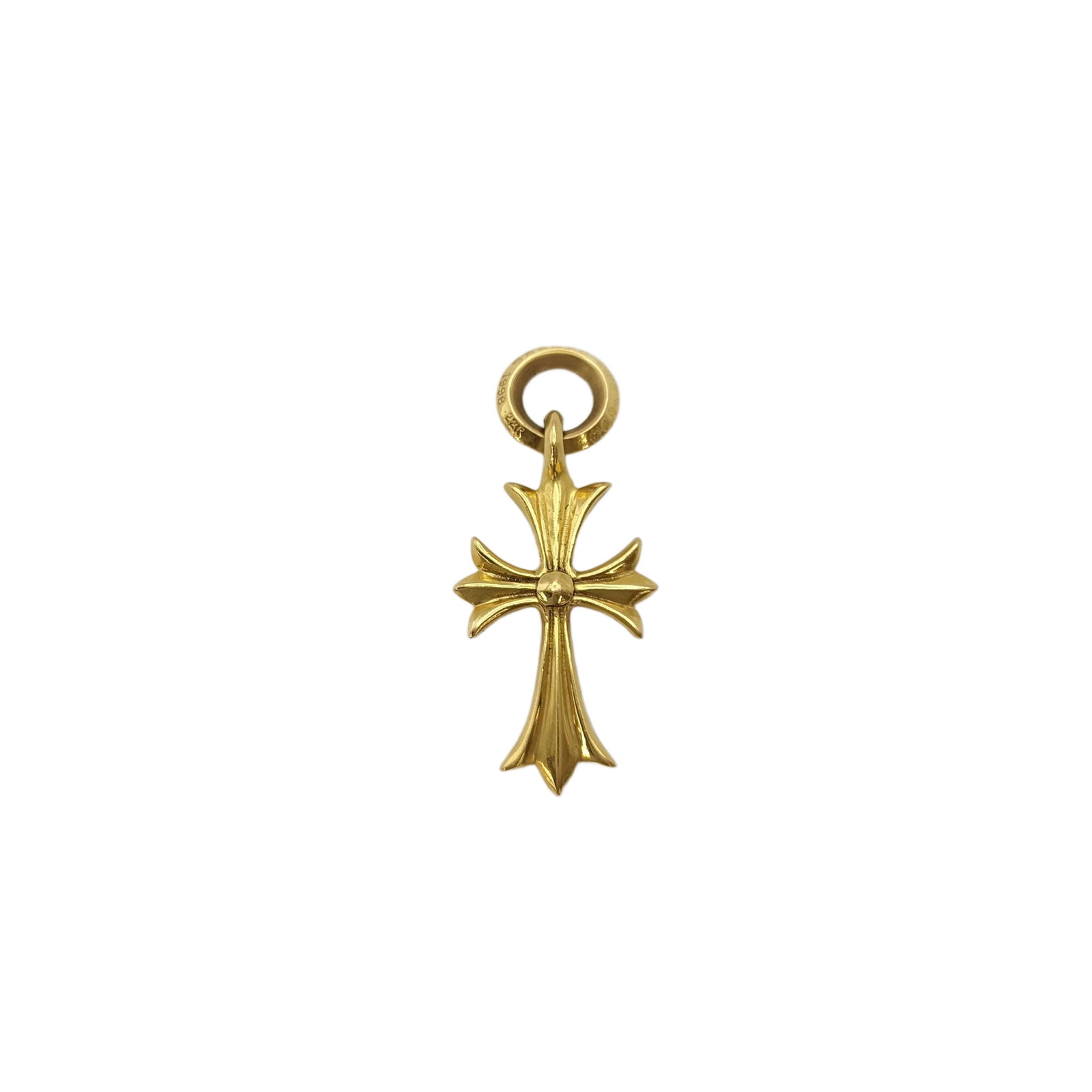 Chrome Hearts Cross 22K Gold Charm Pendant: Description: Iconic Tiny CH cross charm pendant crafted in solid gold, featuring Chrome Hearts’ signature cross silhouette with sculptural contours and bold dimensional form. The refined proport