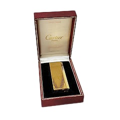 Vintage Cartier Gold Tone Ribbed Metal Rectangular Lighter with Box (1 of 7)