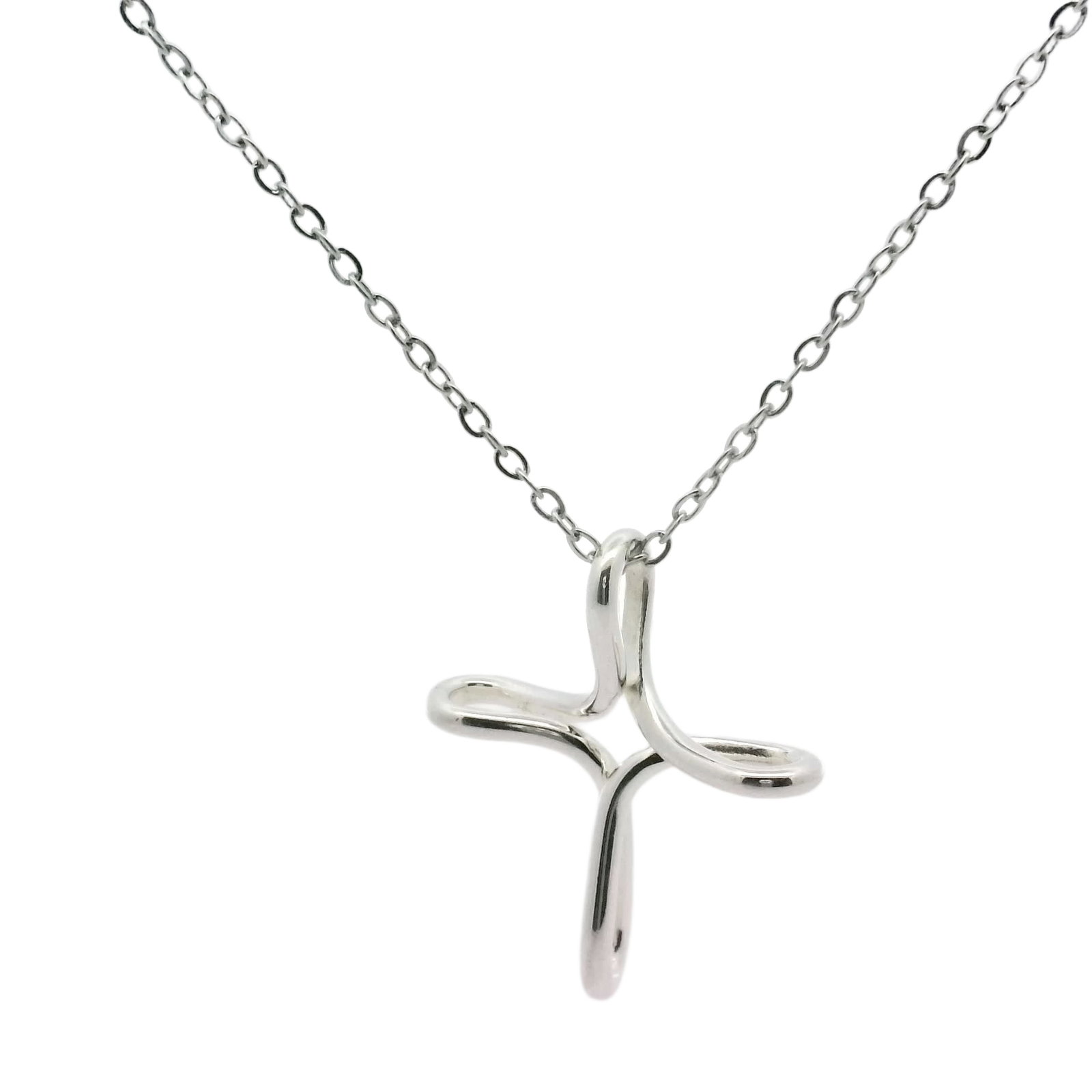 Tiffany & Co. Infinity Cross 925 Sterling Silver Pendant Necklace: Title/Medium: Tiffany & Co. Infinity Cross pendant necklace in 925 sterling silver. Origin/Year: Tiffany & Co.; contemporary design. Exact production year is not specified. Dimensions: Pendant